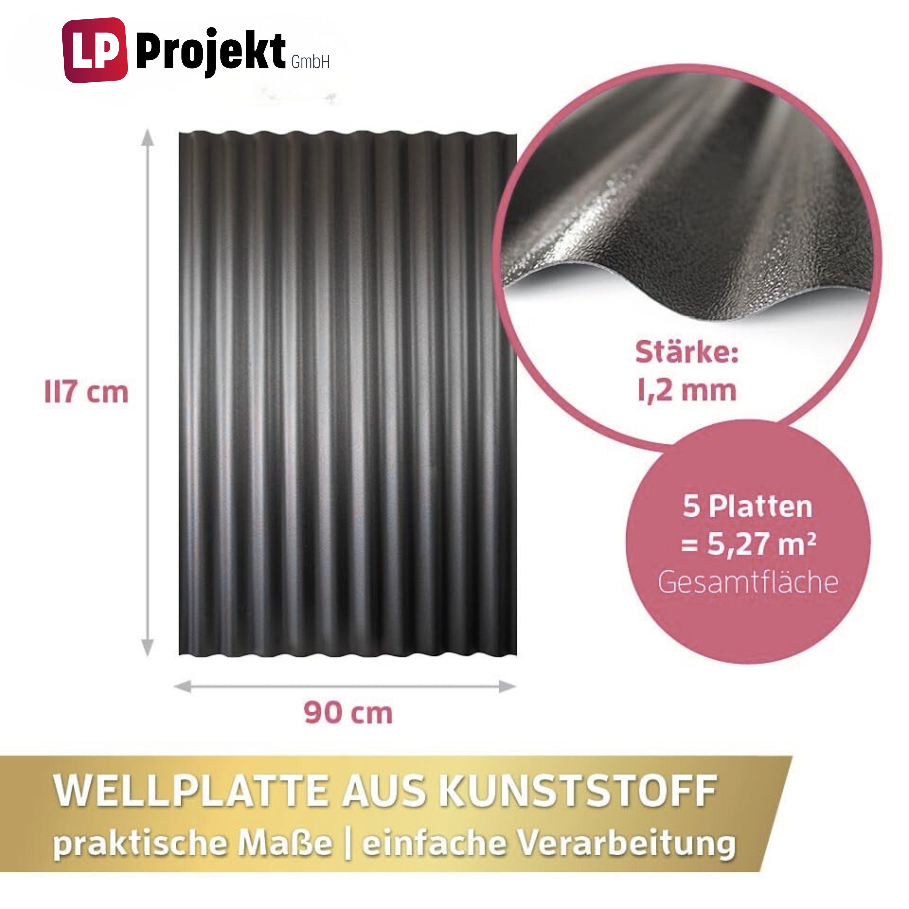LP projekt Wellplatte Dach Kunststoff – Wetterfest & Langlebig für Überdachung, 1,2 mm, 1,05 m², (1-St., Einzelplatte oder 1er-/5er-/10er-Set), 90x117 cm Welldachplatten Transparent – Ideal für Carport & Garten