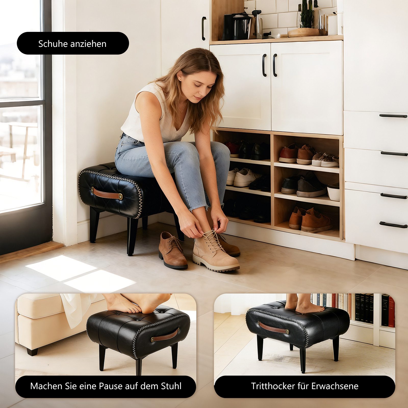 oyajia Fußhocker Beinstütze Sitzhocker, Rückenfreier Hocker (Hocker, dicke Polsterung, bis 100 kg belastbar), für Schlafzimmer, Wohnzimmer