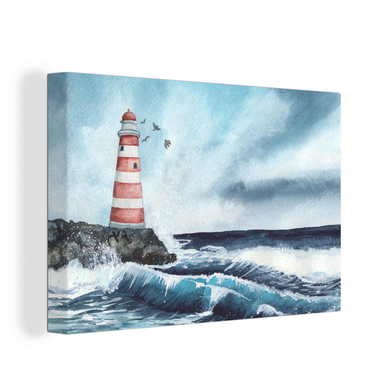 OneMillionCanvasses® Leinwandbild Leuchtturm - Meer - Golf, (1 St), Wandbild Leinwandbilder, Aufhängefertig, Wanddeko, 30x20 cm