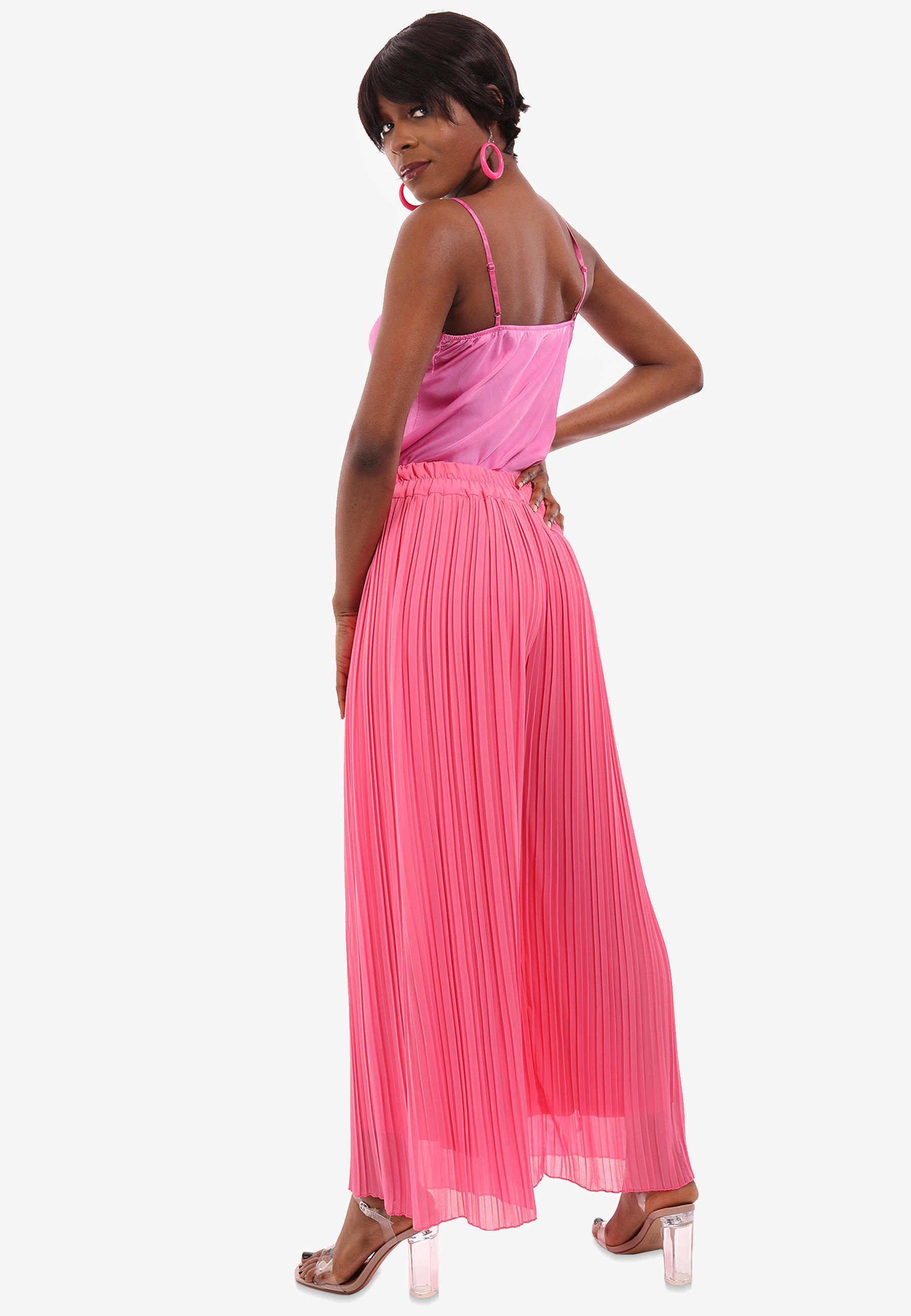 YC Fashion & Style Kordelzug, mit Plissee elastischem Bund, pink mit in Hose Marlene-Hose in Unifarbe Schlupfform