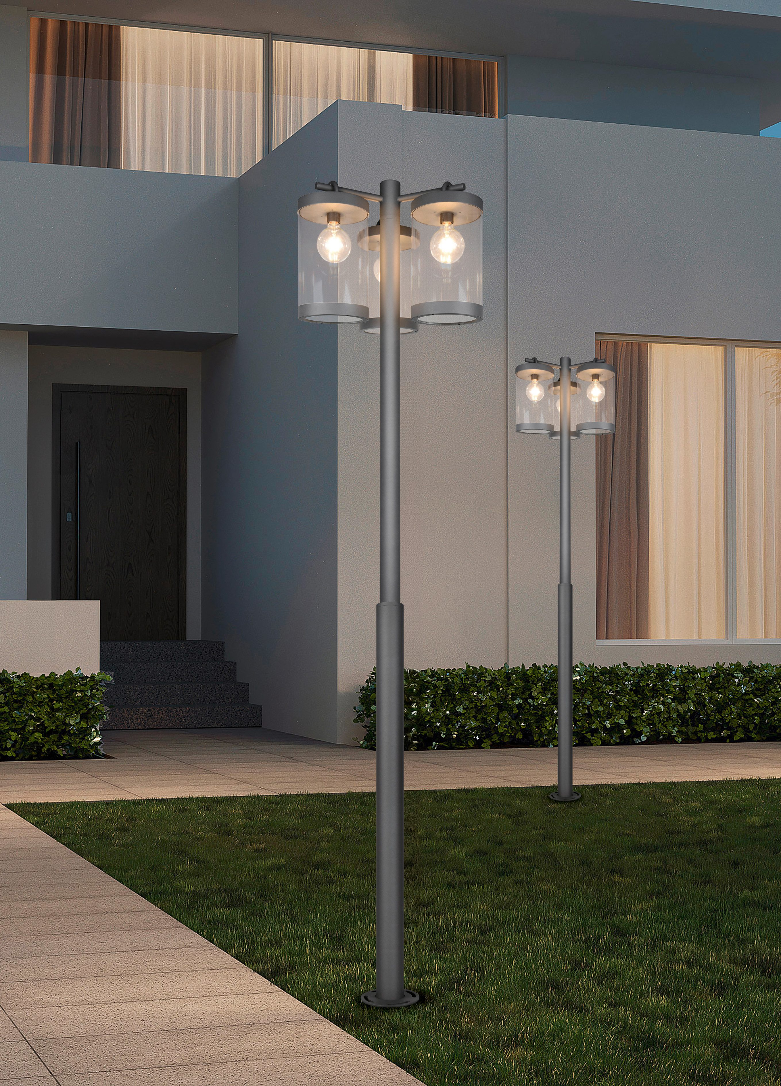 TRIO Leuchten Außen-Stehlampe SAMBESI, Große Garten Stehleuchte Höhe 240cm, IP44 Dämmerungssensor, Leuchtmittel wechselbar, warmweiß - kaltweiß, Outdoor Stehlampe 3-flammig, exkl 3x E27 max 28W, Alu Druckguss