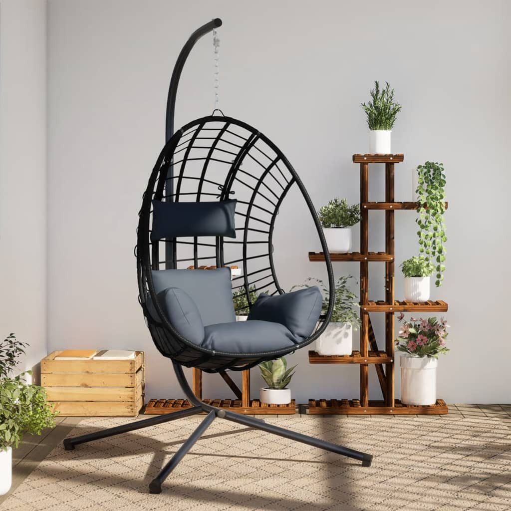 vidaXL Hollywoodschaukel Hängesessel Ei-Design mit Ständer Anthrazit Rattan und Stahl, 1-Sitzer, 1 tlg.