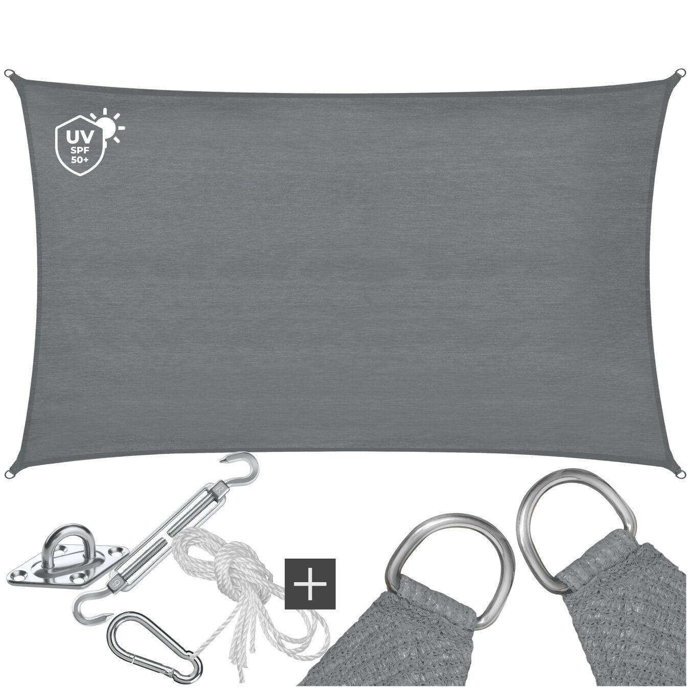 tectake Sonnensegel Sunny, (Set, 3 x 5 m), HDPE mit 185 g/m² und 87 % UV-Schutz