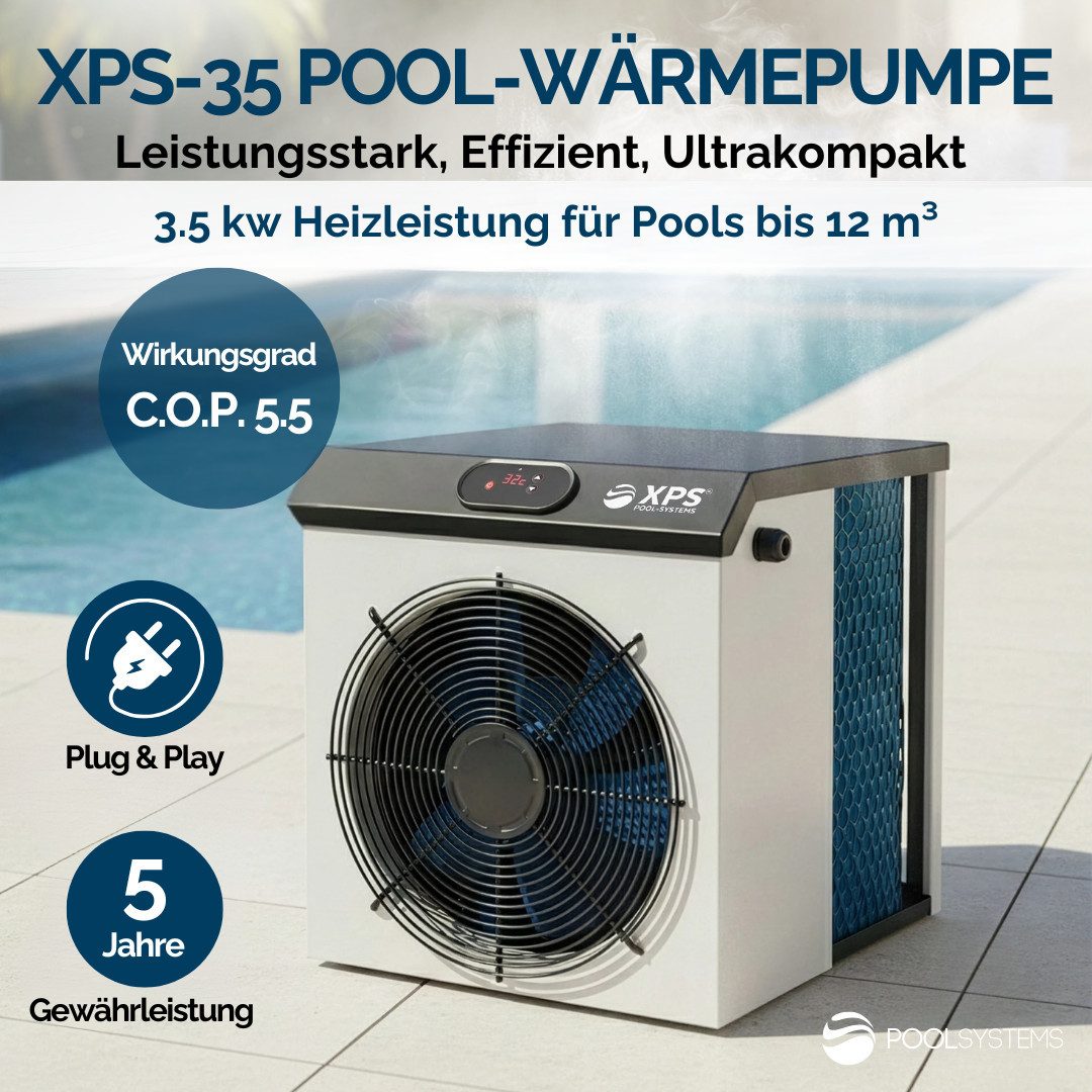 POOLSYSTEMS Pool-Wärmepumpe XPS-35 3,5 kW, 3.500 Watt bei nur 590 Watt Stromaufnahme