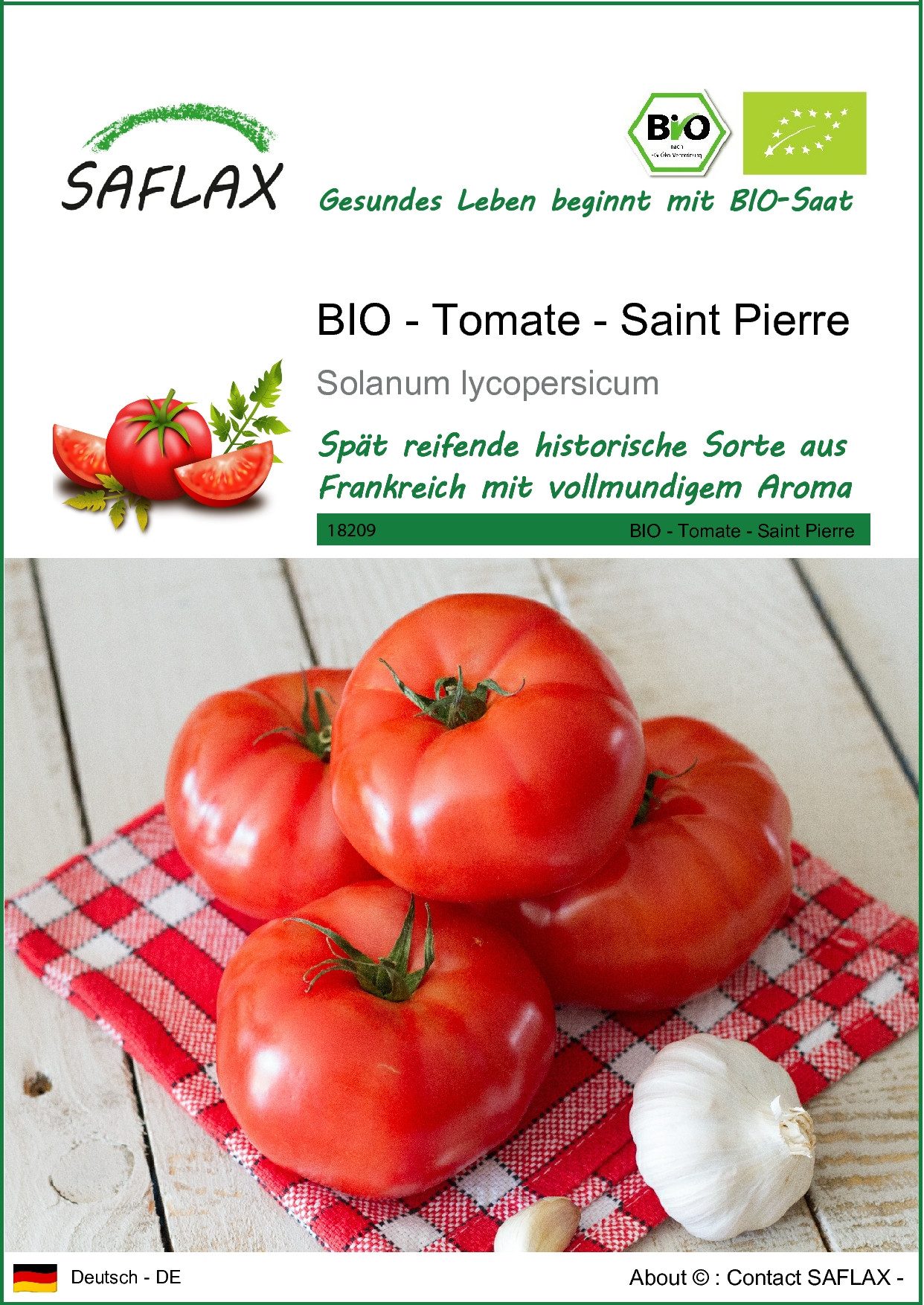 Gemüsesamen SAFLAX - Samen - BIO - Tomate - Saint Pierre