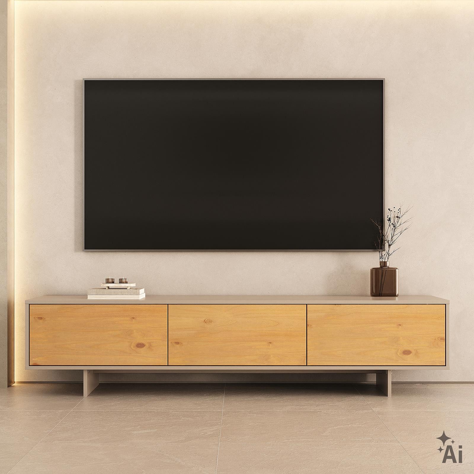 IDIMEX Lowboard ARTO, TV Schrank 185 cm Massivholz Fronten Eiche/Kaschmir
