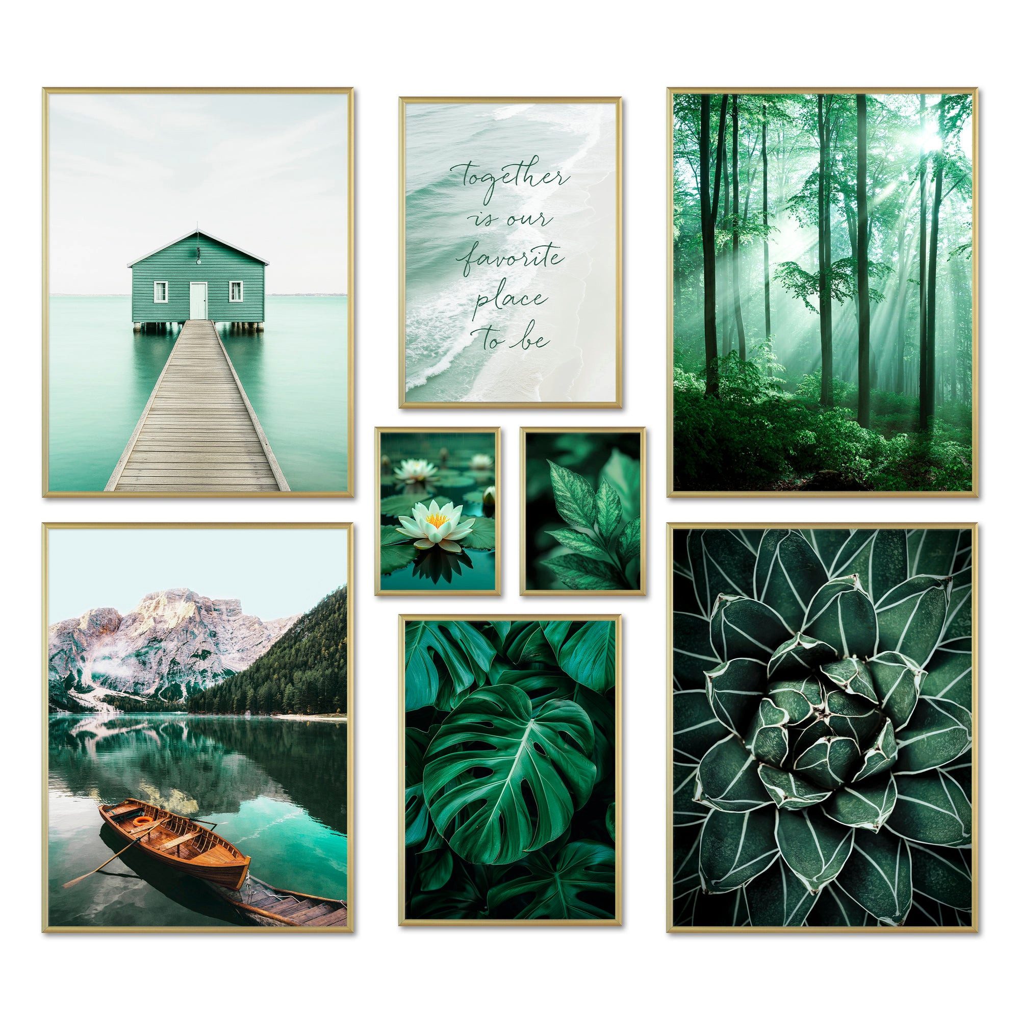 Bilder-Collage Poster Set - Petrol Nature - Deko Wandbilder grün, wald, natur, petrol