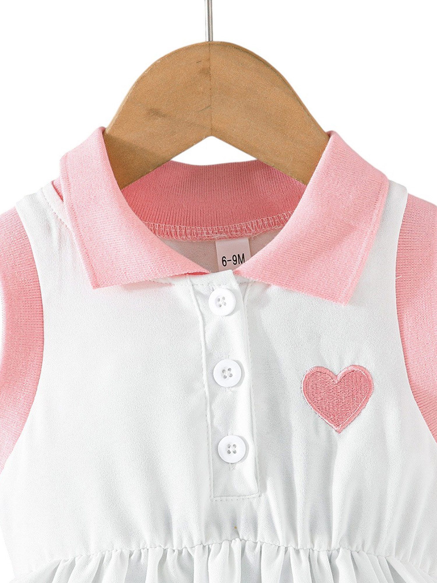 Lapastyle Sommerkleid Mädchen Babykleidung, sportliches A-Linien-Kleid mit Stehkragen (1-tlg) Lässiges Alltagskleid im Color-Blocking-Stil mit Herzstickerei
