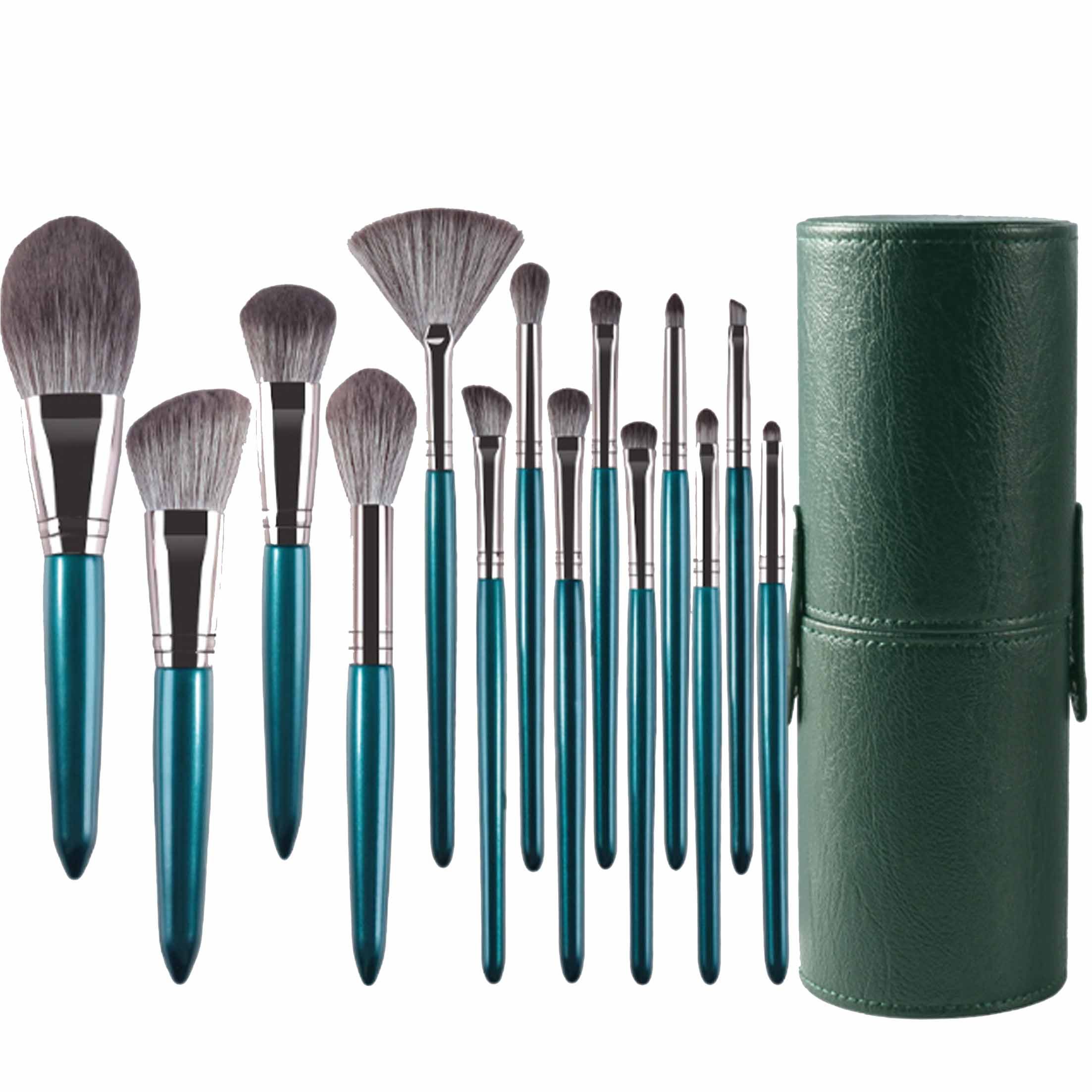 KINSI Kosmetikpinsel-Set 14-teiliges professionelles Makeup-Pinselset mit Pinseltrommel, 15 tlg., Foundation-Pinsel, Gesichts-Pinsel, Lidschatten-Pinsel, Lippen-Pinsel