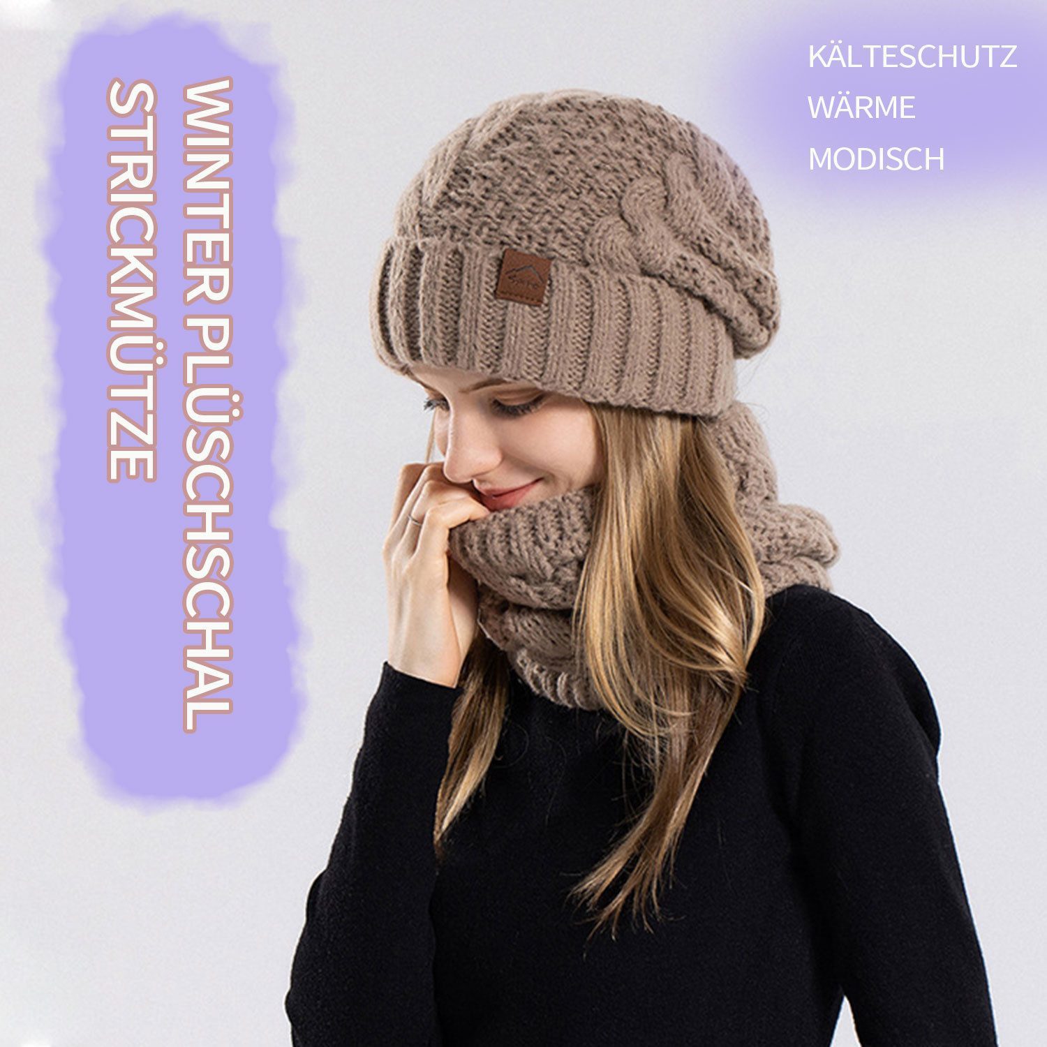 Refttenw Strickmütze Damen Warm Strickmütze&Schal Set,Kälteschutz,Plüsch günstig online kaufen