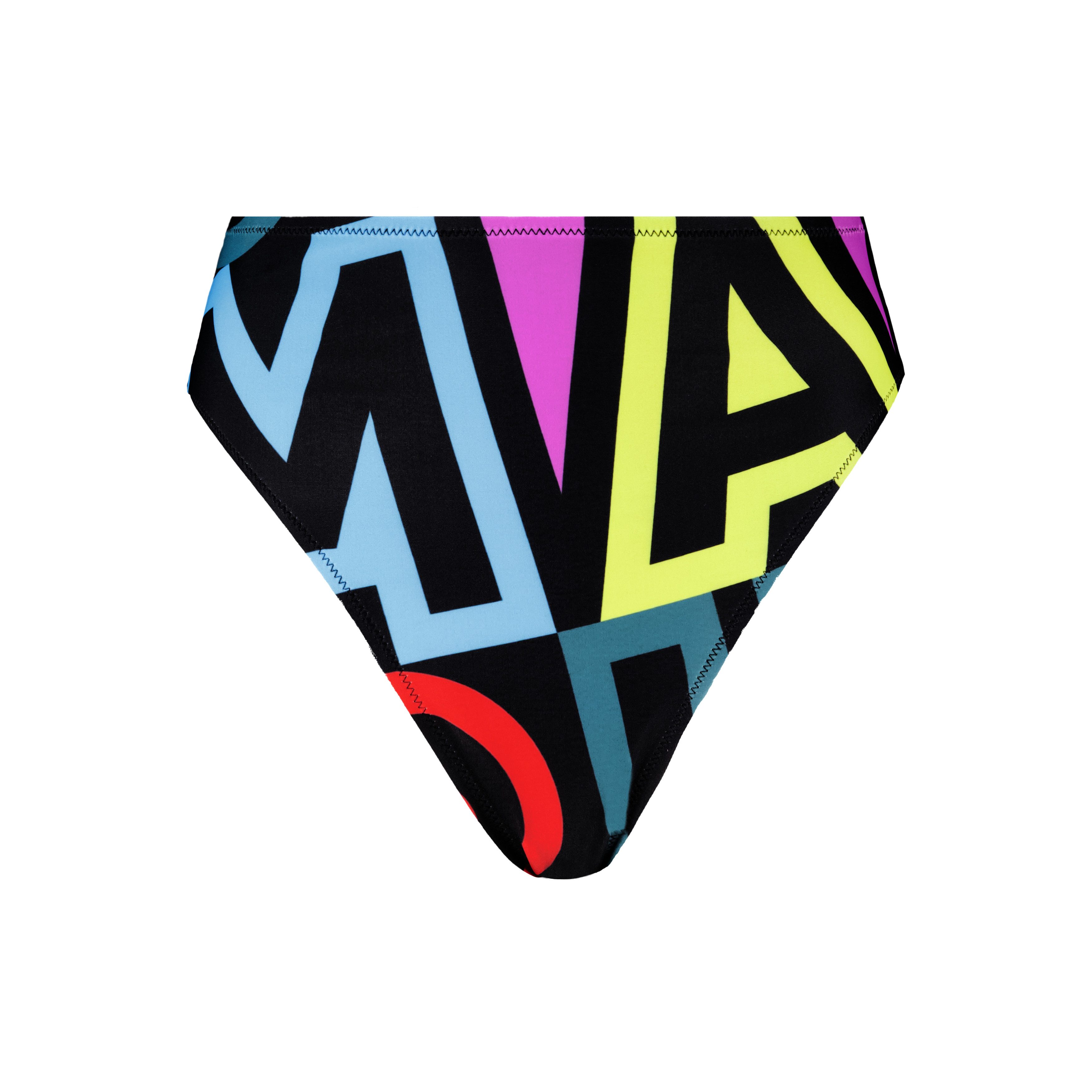 PUMA Bikini-Hose PUMA SWIM WOMEN PRINTED HIGH WAIST BRIEFS vorn mit buntem Wording