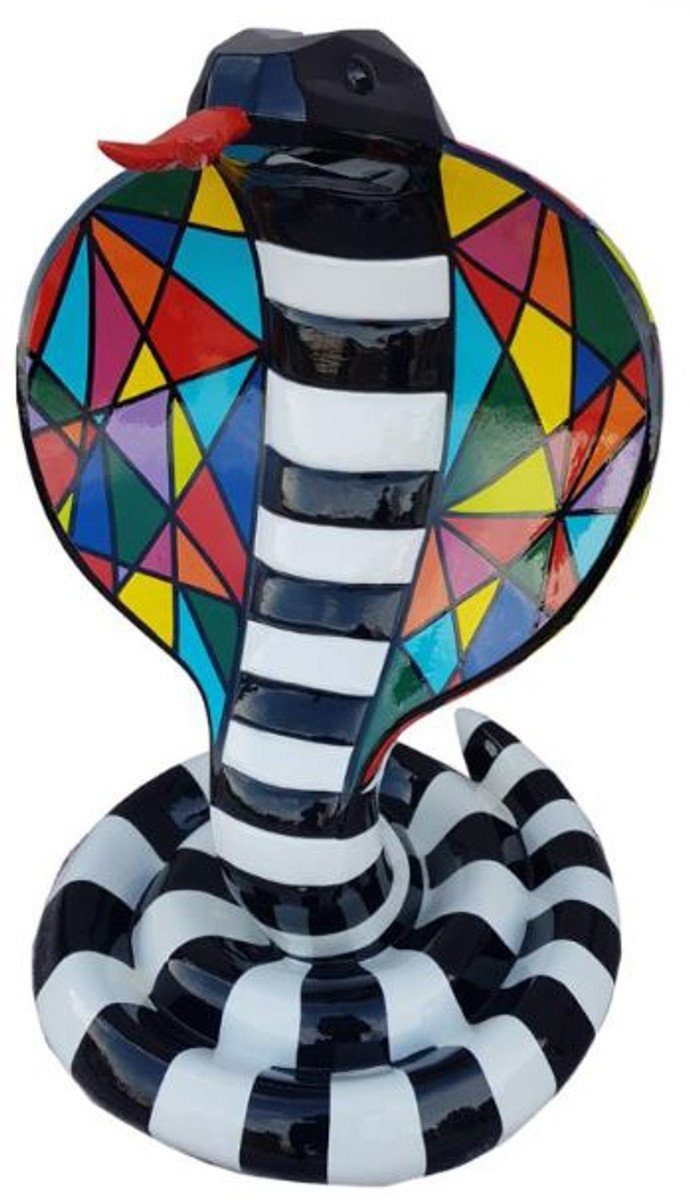 Skulptur Designer Dekofigur Cobra Schlange Schwarz / Weiß / Bunt H. 90 cm - Wohnzimmer Deko Skulptur - Gartendeko Skulptur - Wetterbeständige Tierfigur