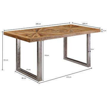 Wohnling Esstisch WL5.949 (Mango Massivholz Esszimmertisch 200x76,5x100 cm), Küchentisch mit Metallgestell, Holztisch Esszimmer