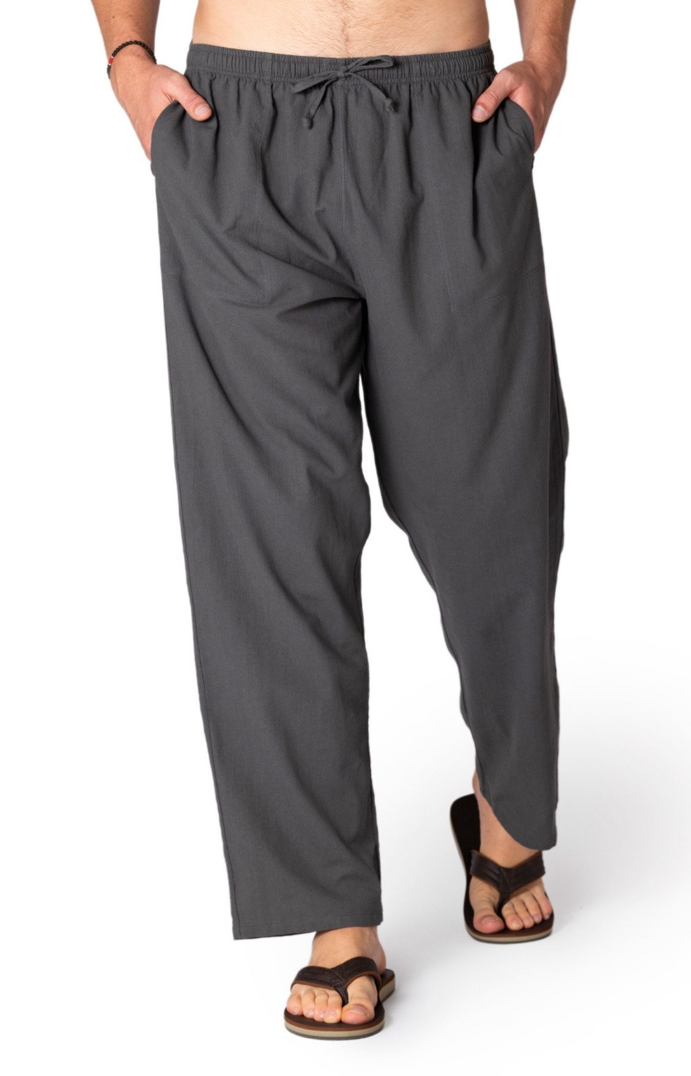 PANASIAM Stoffhose Sommerhose Herren 100% Baumwolle - leichte Freizeithose - Loose Fit Schlupfhose blickdicht & atmungsaktiv, mit Gummibund & Taschen, Yoga