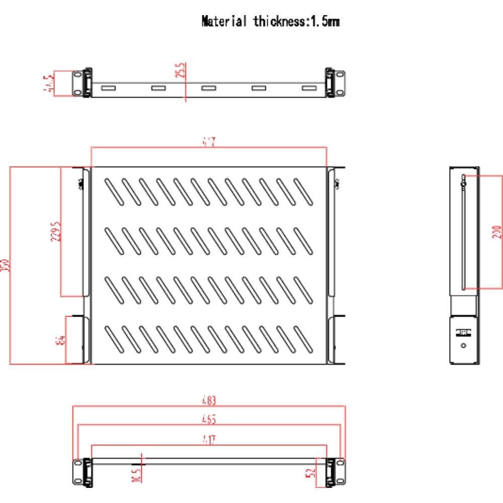 Renkforce Netzwerkschrank 48.3 cm (19) Geräteboden mit Lüftungsschlitzen, Ausziehbar RF-3432148, Ausziehbar