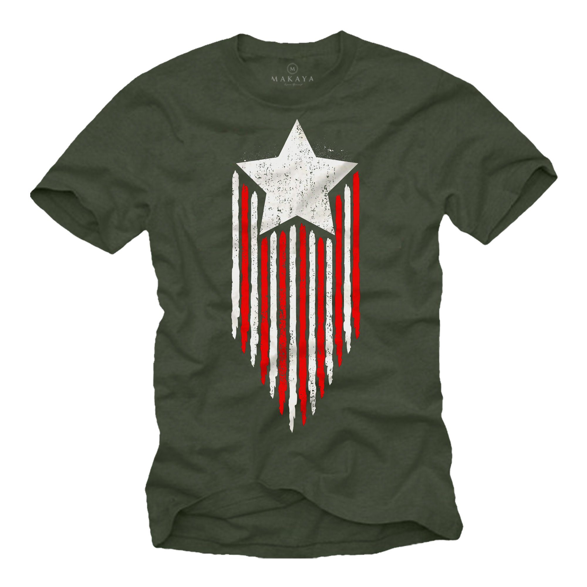 Fahne American Herren US America Vintage T-Shirt Star Amerika Grün Stern USA Flagge MAKAYA
