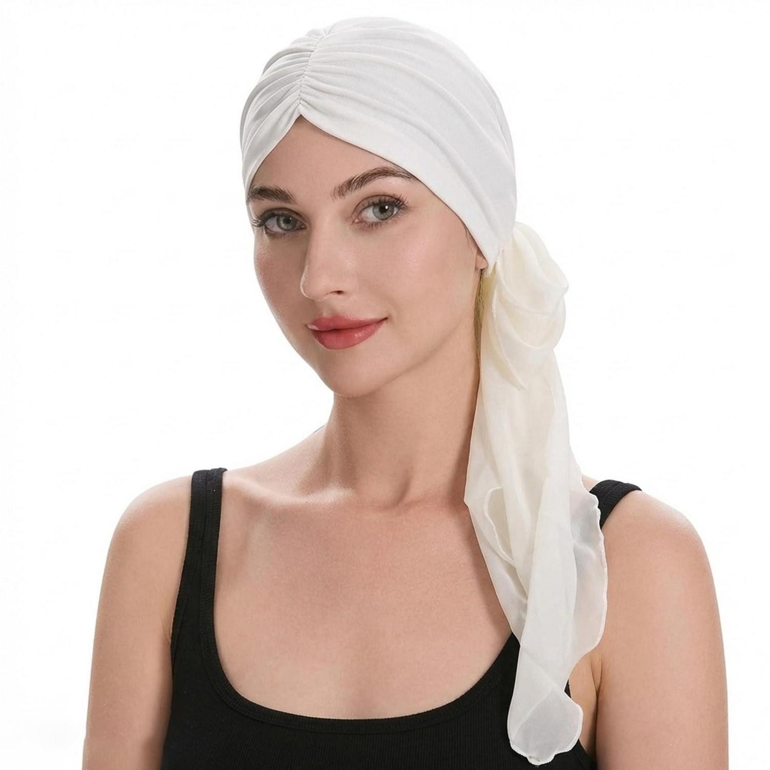 LuxusKollektion Turban-Tuch Kopftuch Turban Damen Sommer bedruckt Einfarbig Weiß