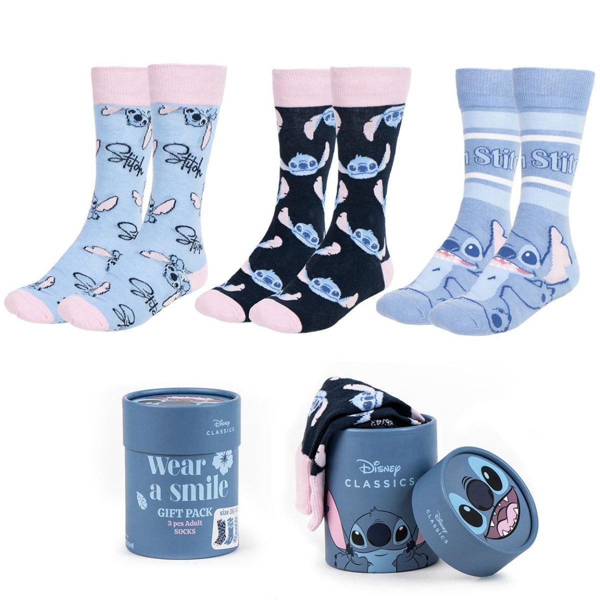 Disney Socken Stitch Socken 3er Set mit komfortabler Passform in Größe 36–43