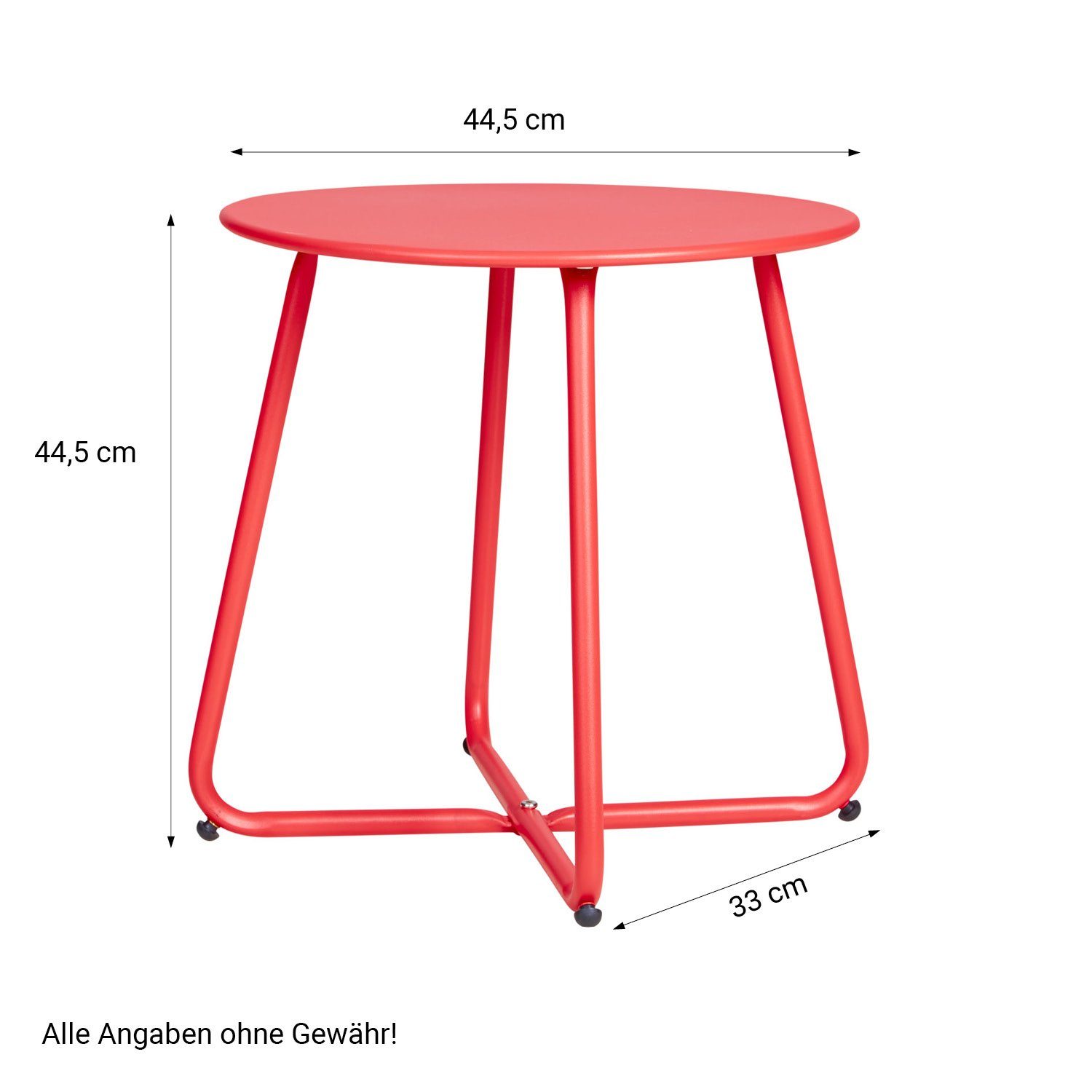 Homestyle4u Beistelltisch Gartentisch Rund Metall Balkontisch Tisch Kaffeetisch 45 cm, Rot