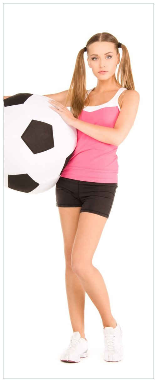 Wallario Poster, Schönes Mädchen mit riesigem Fußball und langen Beinen, in verschiedenen Ausführungen