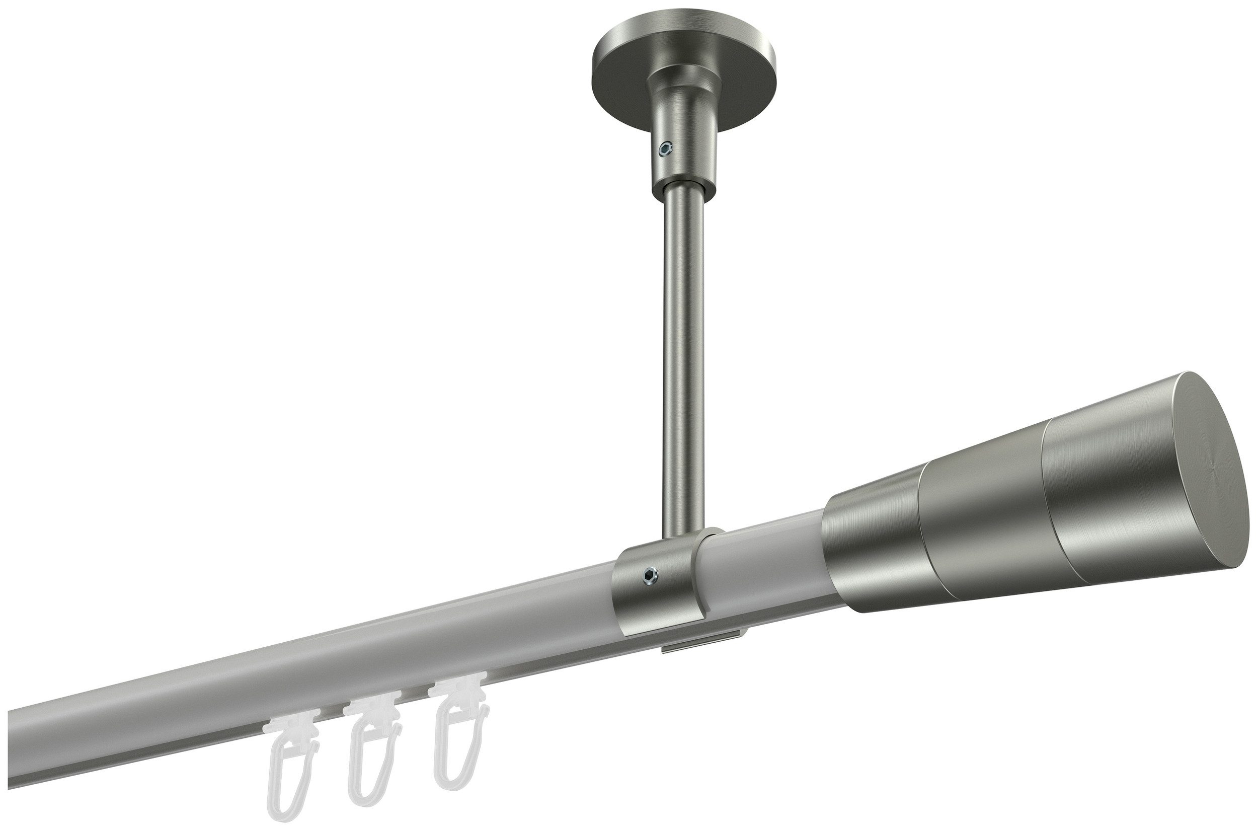 INTERDECO Innenlaufschiene Sonette Tanara, Ø 20 mm, 1-läufig, Fixmaß, kürzbar, Deckenmontage, Aluminium, Weiß / Edelstahl-Optik / Bicolor
