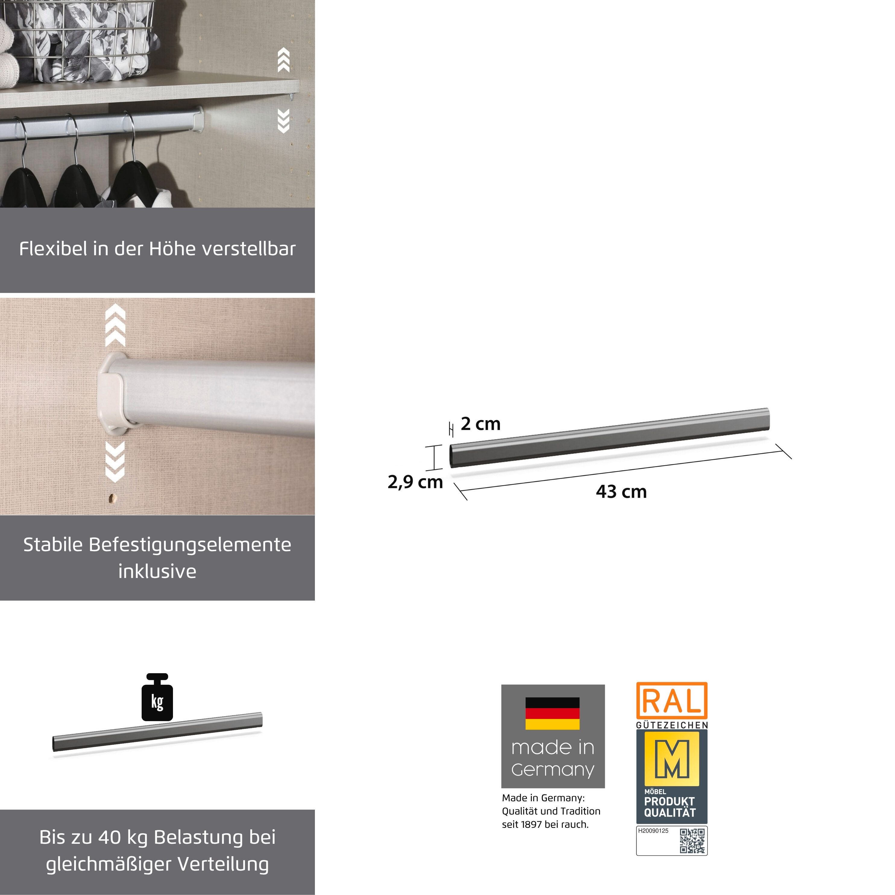 rauch Kleiderstange Zubehör für Rauch-Schränke, Breite 43 cm, für Rauch-Schränke mit Element-Breite 45 cm – Bild 2 von 5