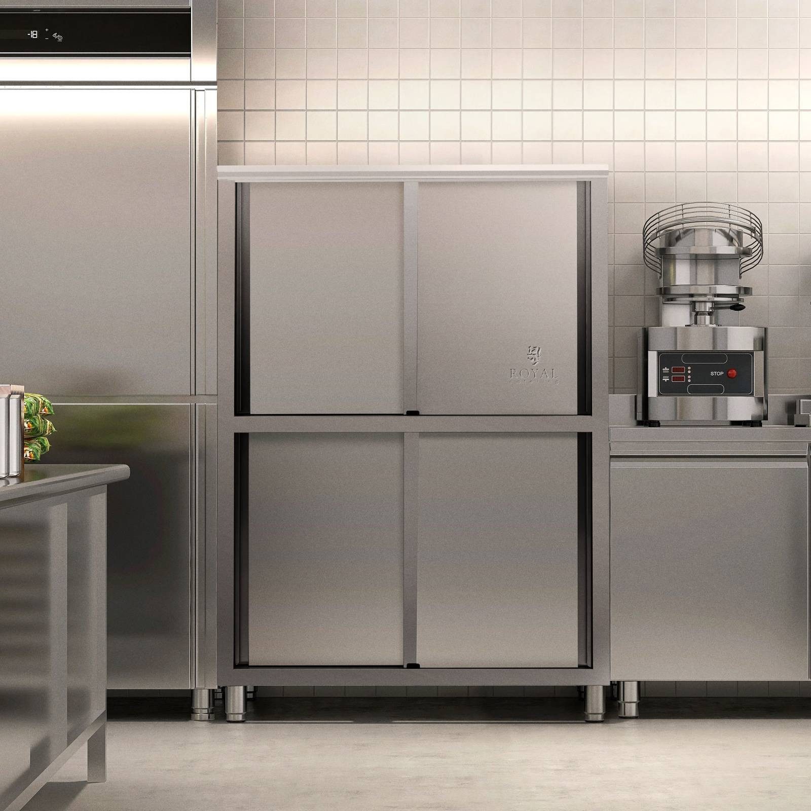 Royal Catering Vorratsschrank 120 x 50 x 180 cm Geschirrschrank 4 Einsätze bis 200 kg Edelstahl