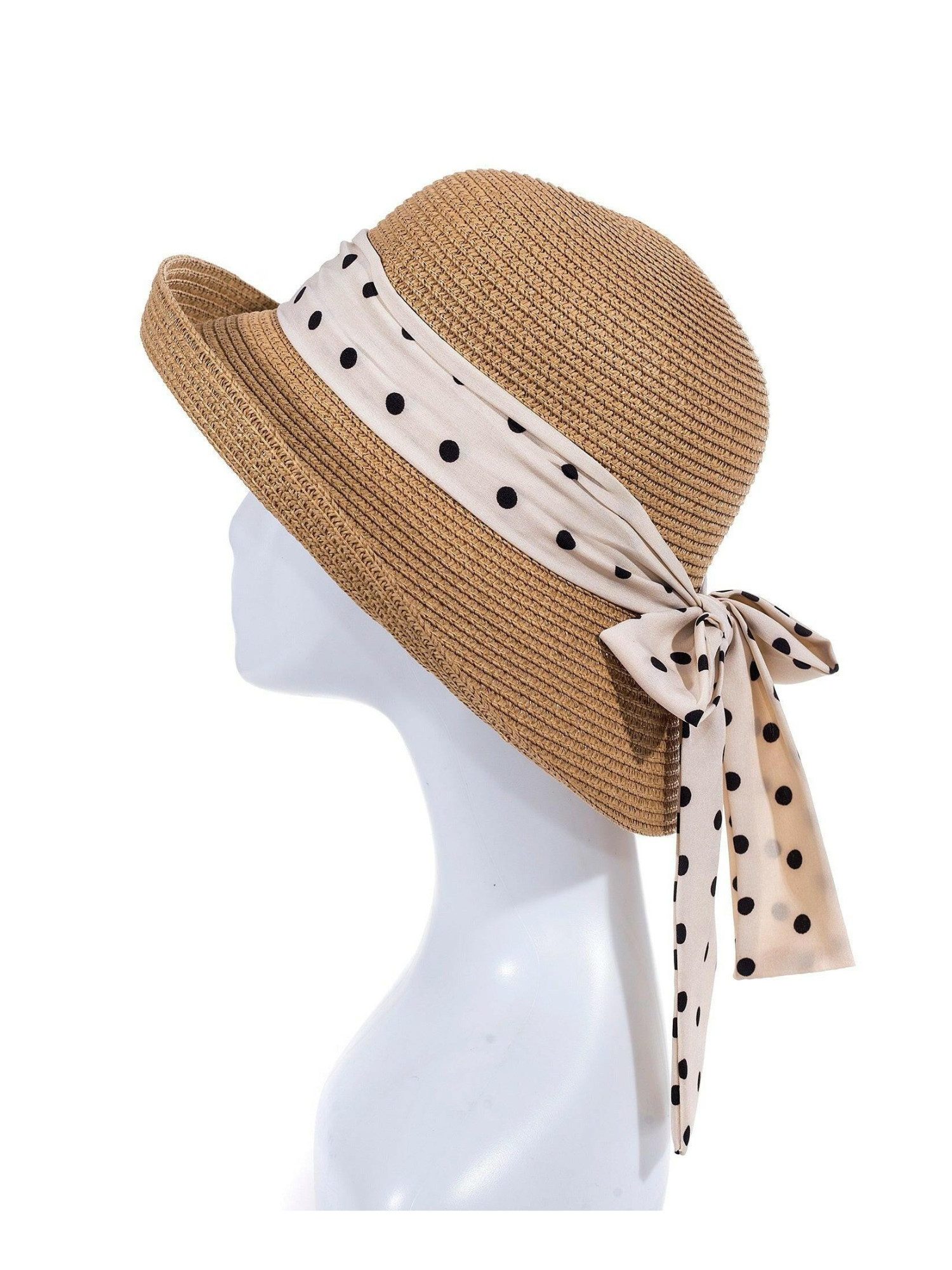 Adel Accessoires Sonnenhut Damenhut mit Schleife und Punkten – 50–55 cm – Sommerhut
