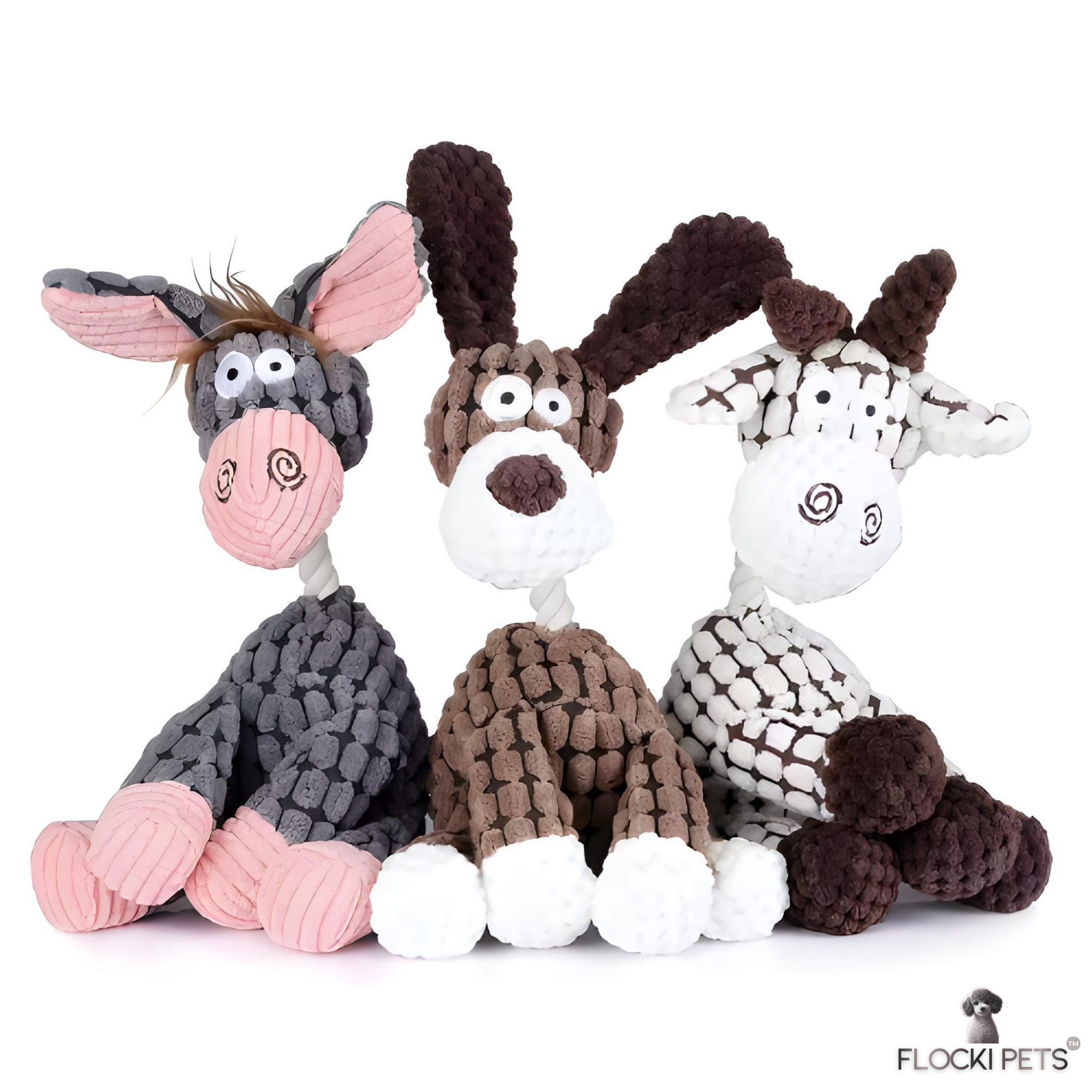 FLOCKI Pets™ Tierkuscheltier Quietschendes Hundespielzeug – weiches Hundekuscheltier, niedliches Tierspielzeug, weiche Textur, mit Quietschen