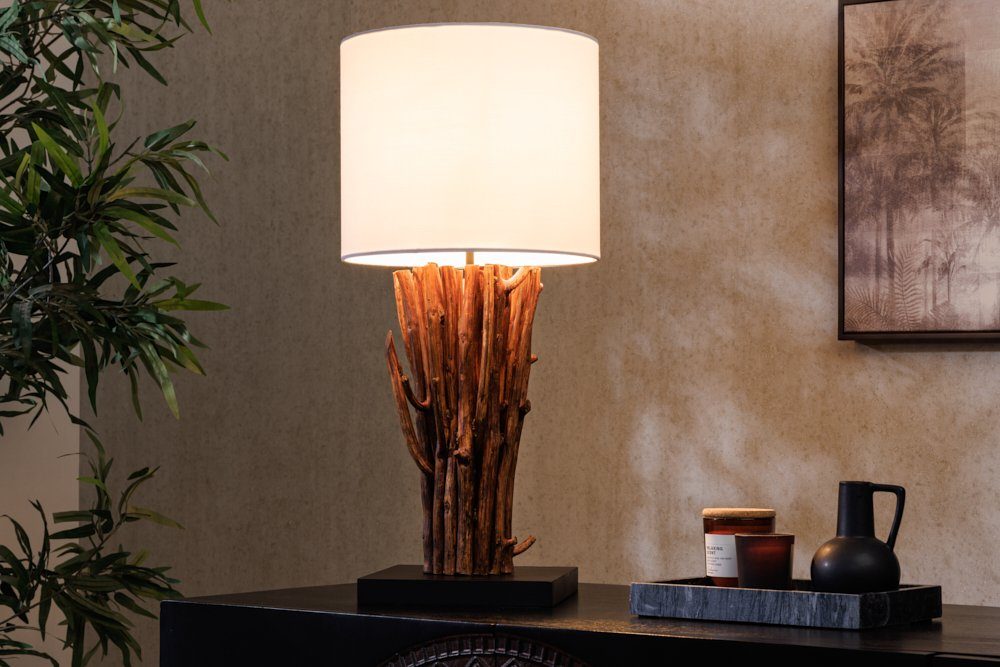 Lampenschirm Baumwolle Wohnzimmer Handarbeit natur Tischleuchte Ein-/Ausschalter, EUPHORIA riess-ambiente mit weiß, · · · Leuchtmittel, ohne · Massivholz / 60cm