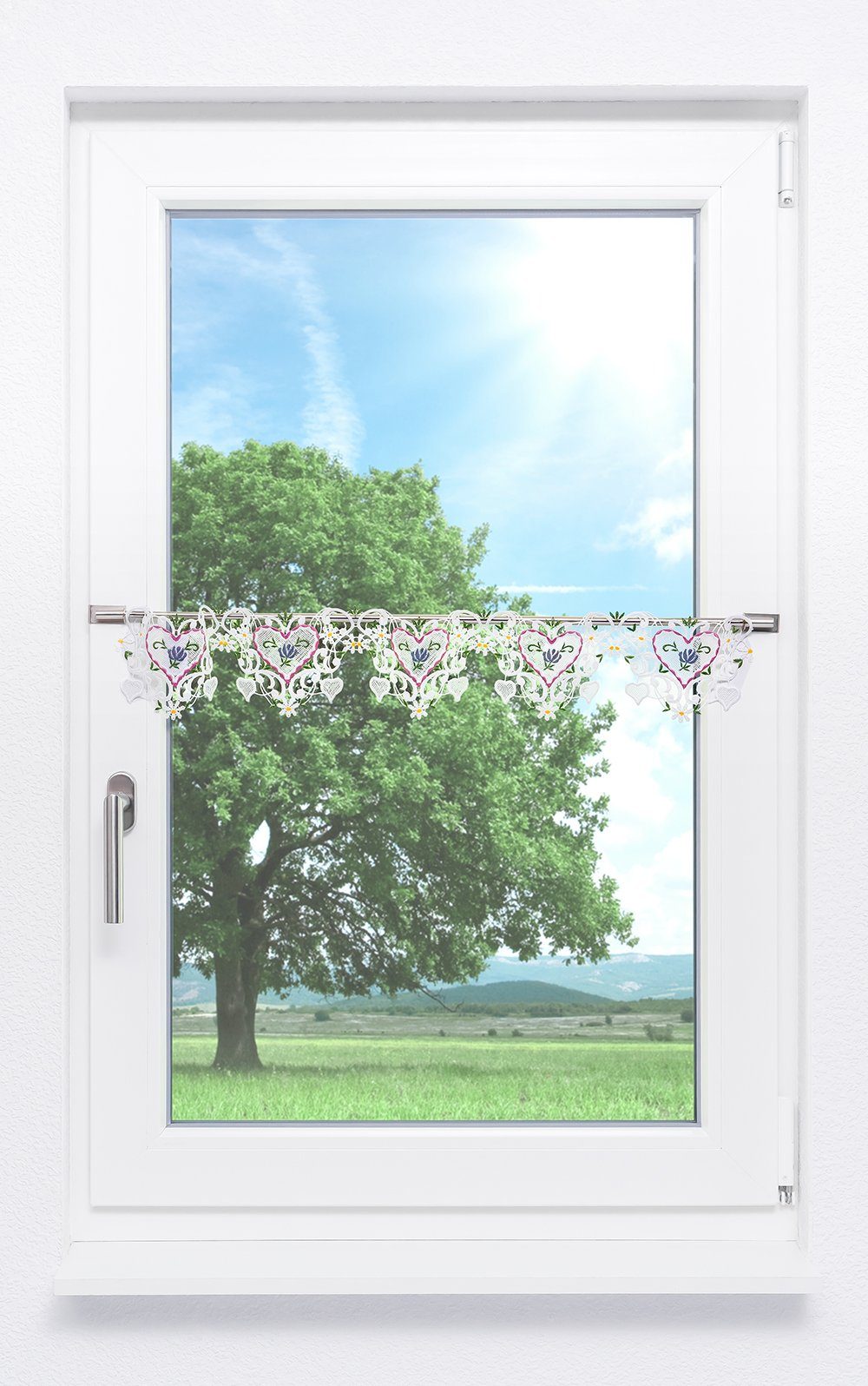 Plauener Spitze® Scheibengardine Herzallerliebst (1 St), transparent, HxB 12x48cm
