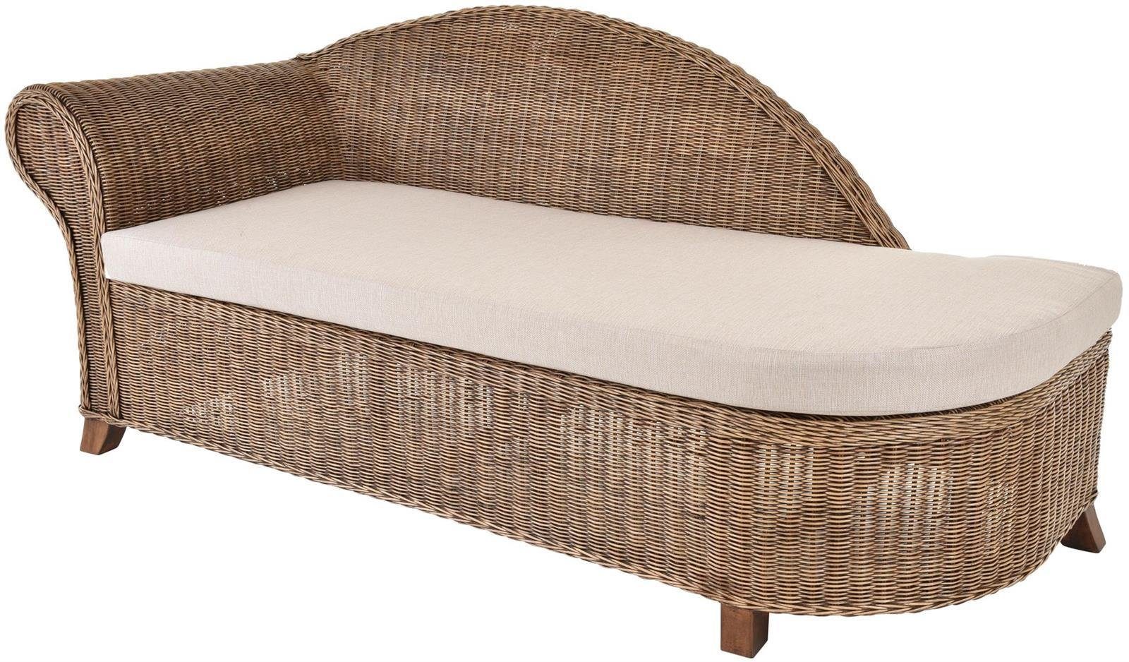 Krines Home Recamiere Rattan Recamiere Elegance Rattanliege Chaiselongue Links mit Polster