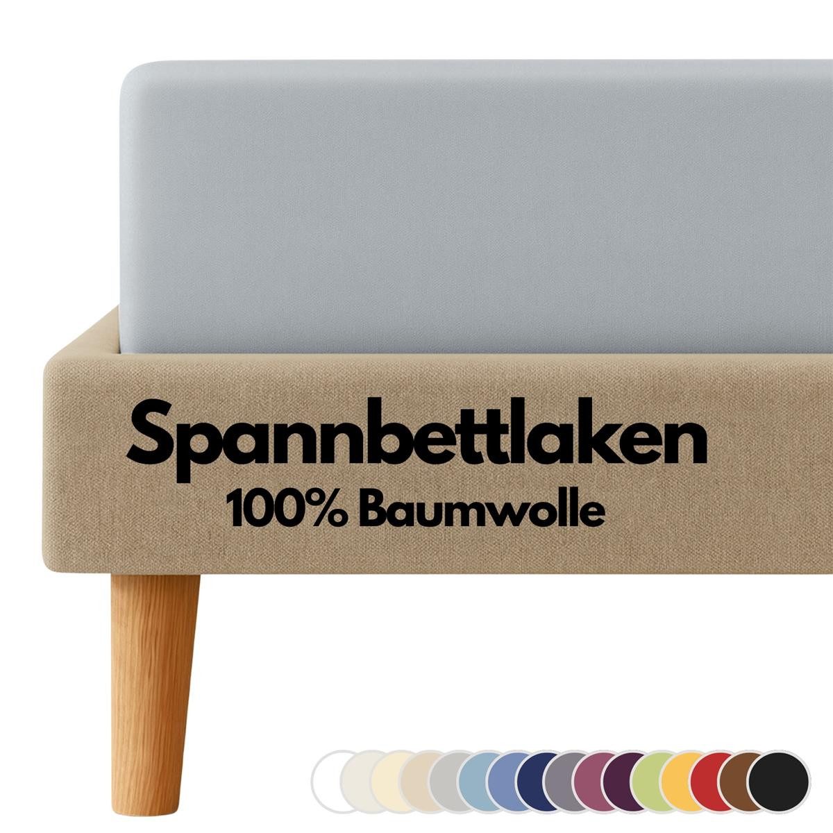 Carpe Sonno Spannbettlaken Jersey 100% Baumwolle viele Größen OEKO-TEX 100 Gummizug Spannbetttuch, Jersey, Gummizug: rundum, (1 Stück), Spannbettlaken 90 x 200 - 100 x 200 bis 22cm Höhe, Grau