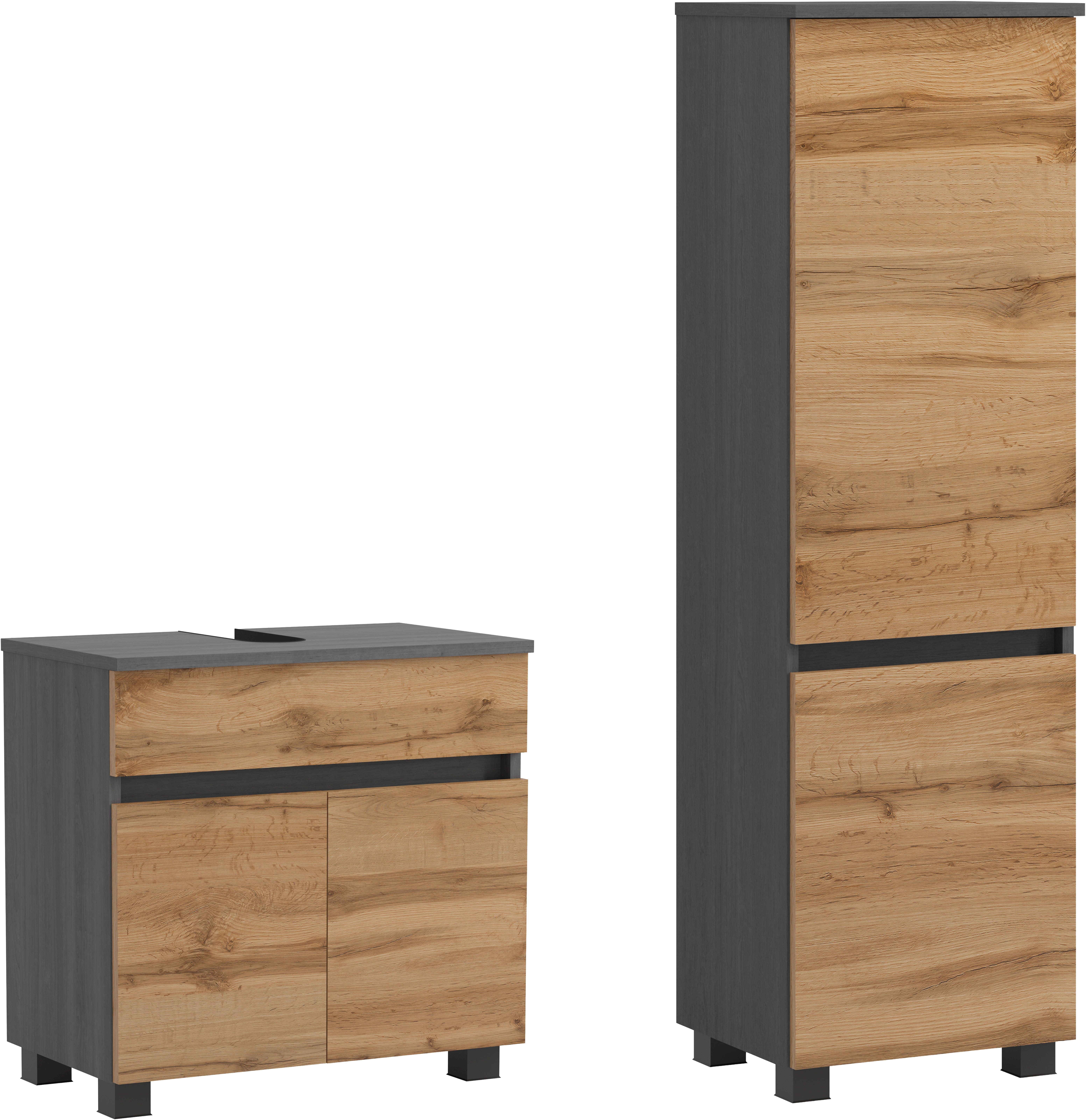 OTTO home Badmöbel-Set BOZEN, 2-tlg. Unterbecken-Set - Midischrank, (Badezimmerschrank, Badschrank, Stauraum, Badmöbel, Schrank), Umfangreicher Typenplan für viele Badlösungen, flexibel kombinierbar