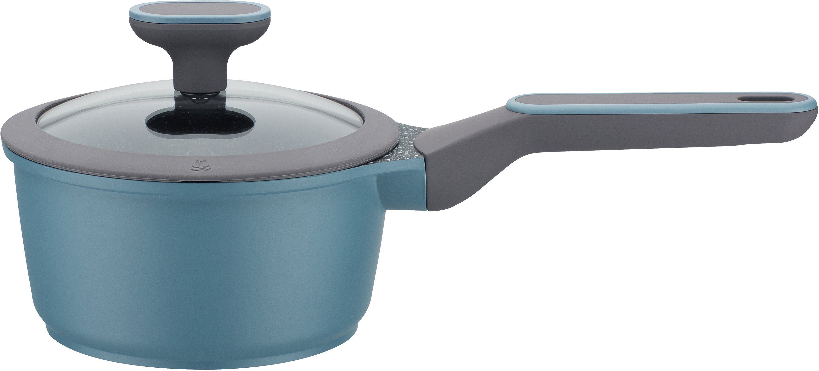 GSW Topf-Set Blue Granit, Aluminiumguss (Set, 7-tlg., Kochtopf 20/24 cm, 1 Stielkasserolle 16 cm, 1 Bratpfanne 24 cm), Induktion