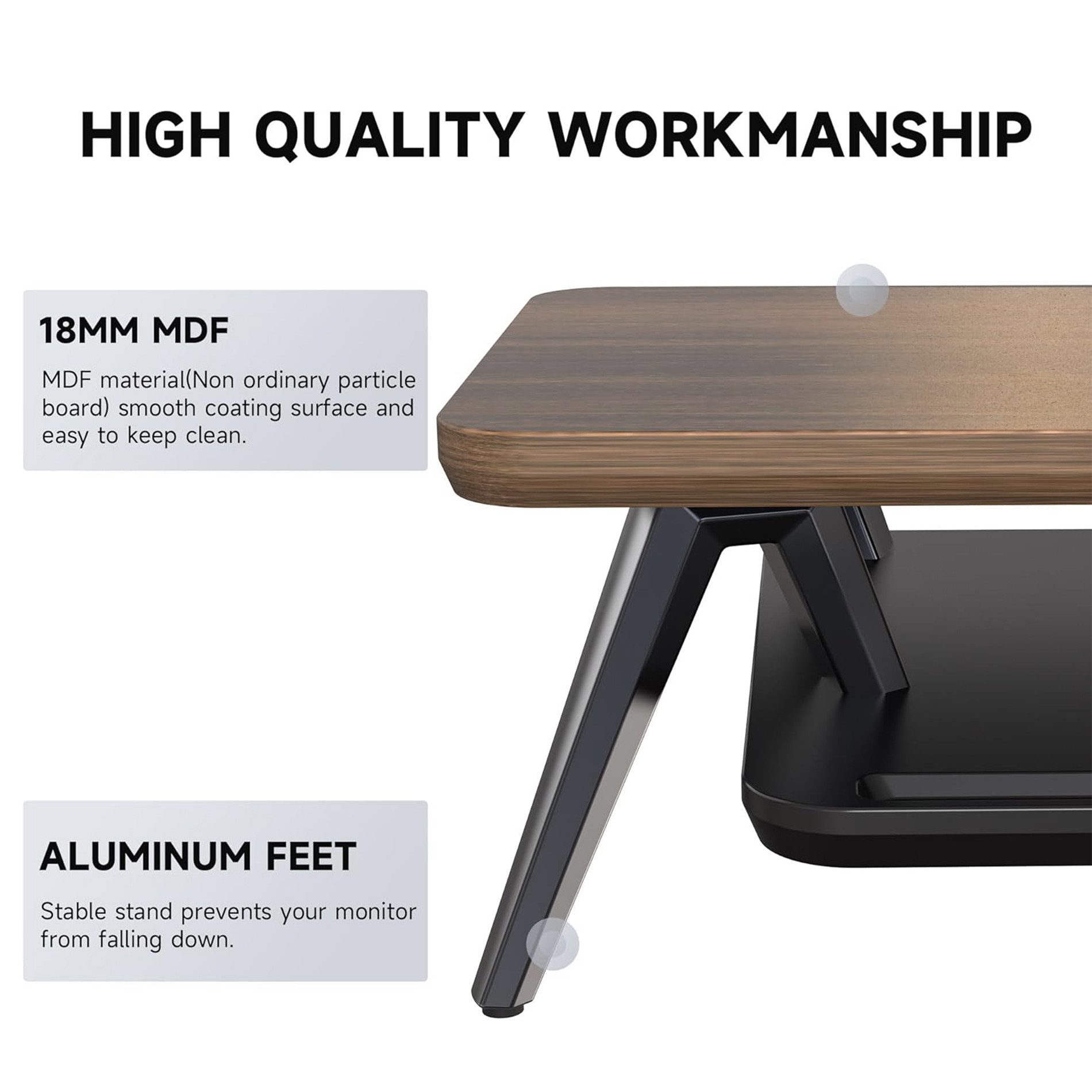 Fenge Monitorständer mit Handyhalterung, Laptop-Ständer und Kopfhörerhaken, 108 cm breit, (Laptop-Ständer verstellbar, wasserabweisend, kratzfest) – Bild 4 von 5