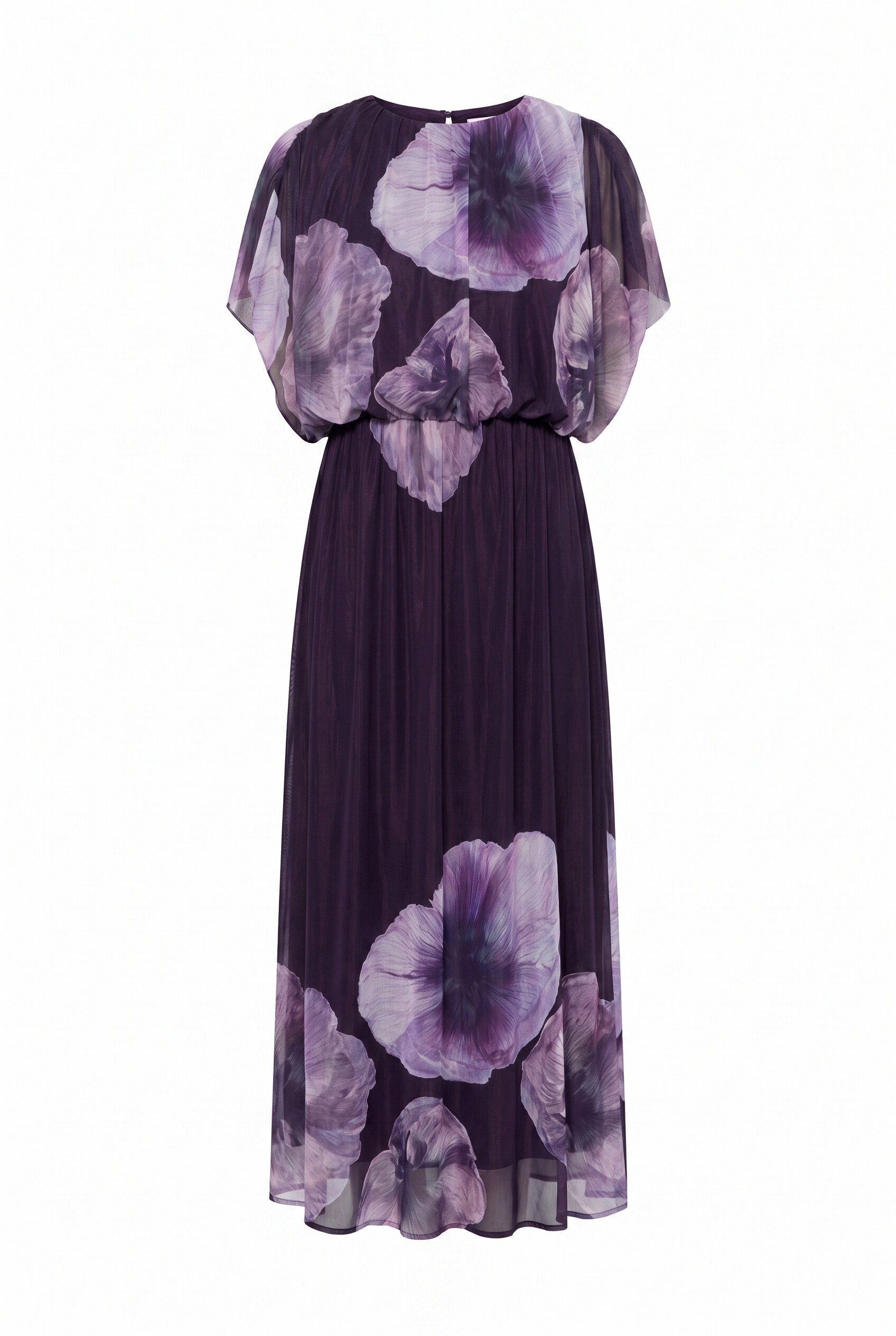 Ulla Popken Abendkleid Maxikleid Blüten Rundhals Ballon-Oberteil ärmellos – Bild 2 von 4