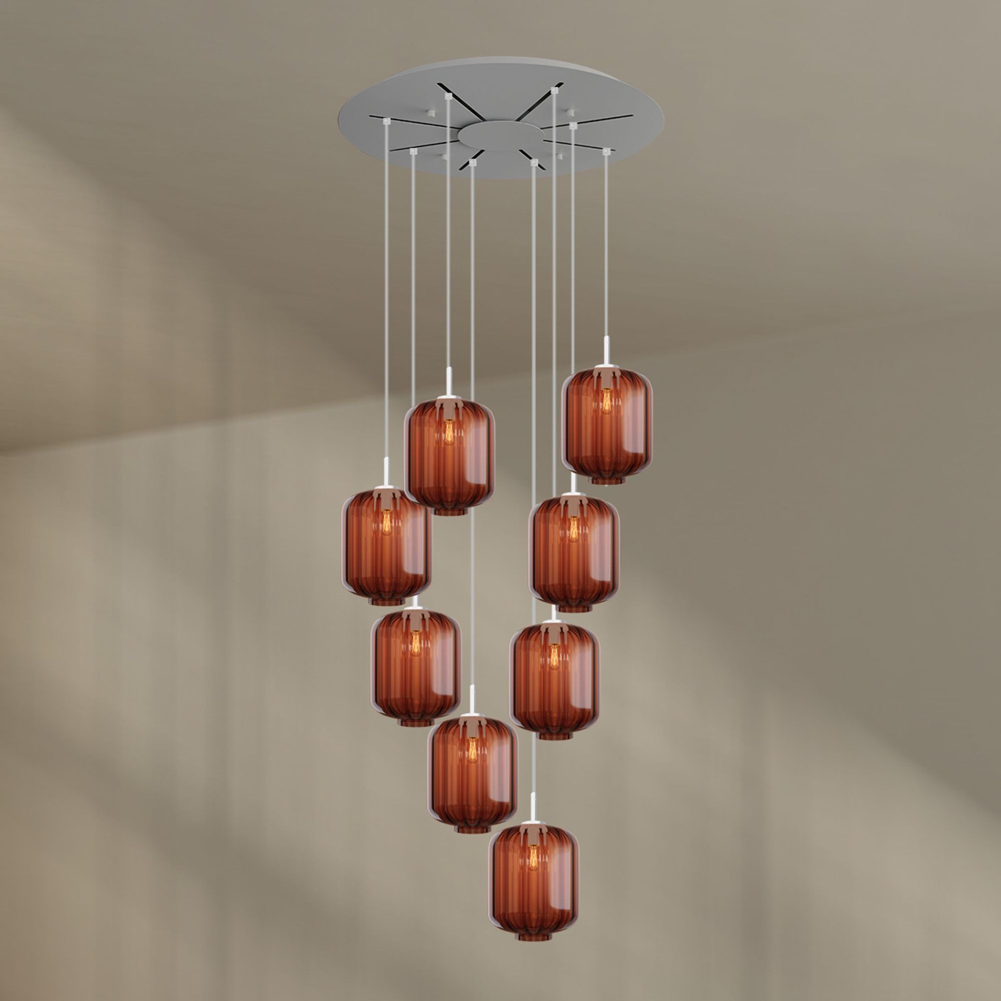 s.luce Pendelleuchte Velo Galerieleuchte 8-flammig Ø 80cm Baldachin Ø 25cm Braun