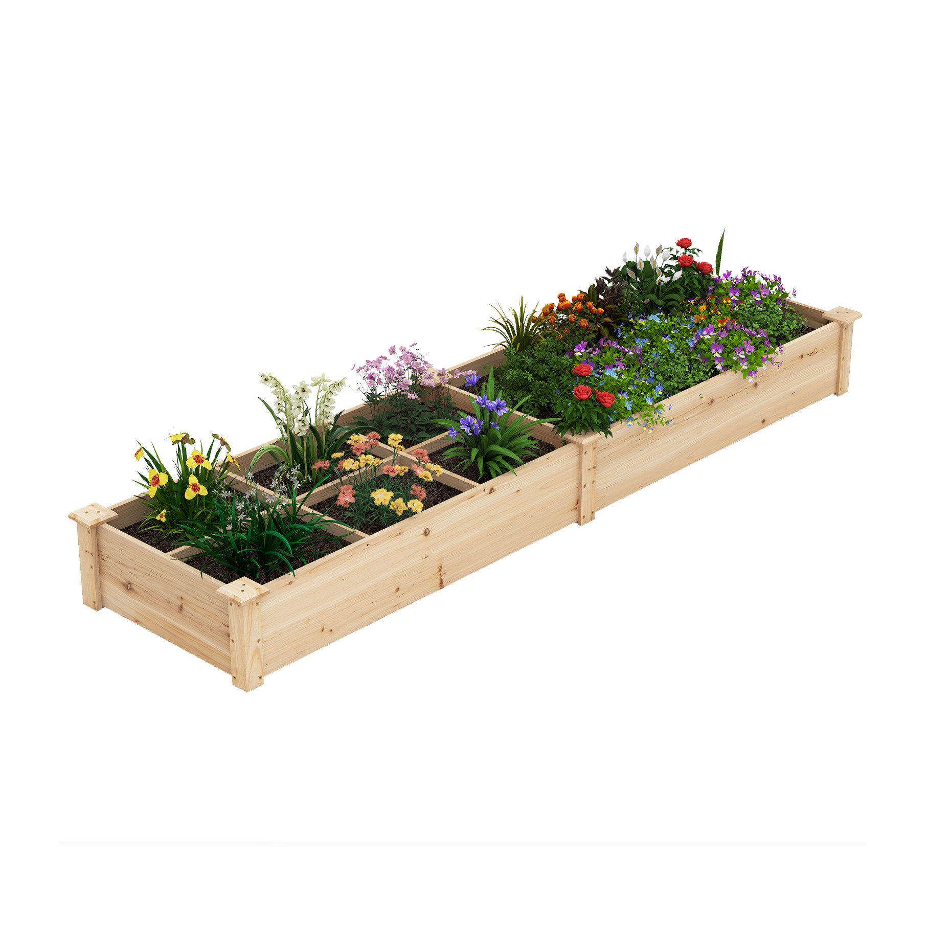 COSTWAY Hochbeet, Gartenbeet, mit 2 Pflanzkästen, 228 x 62 x 25 cm