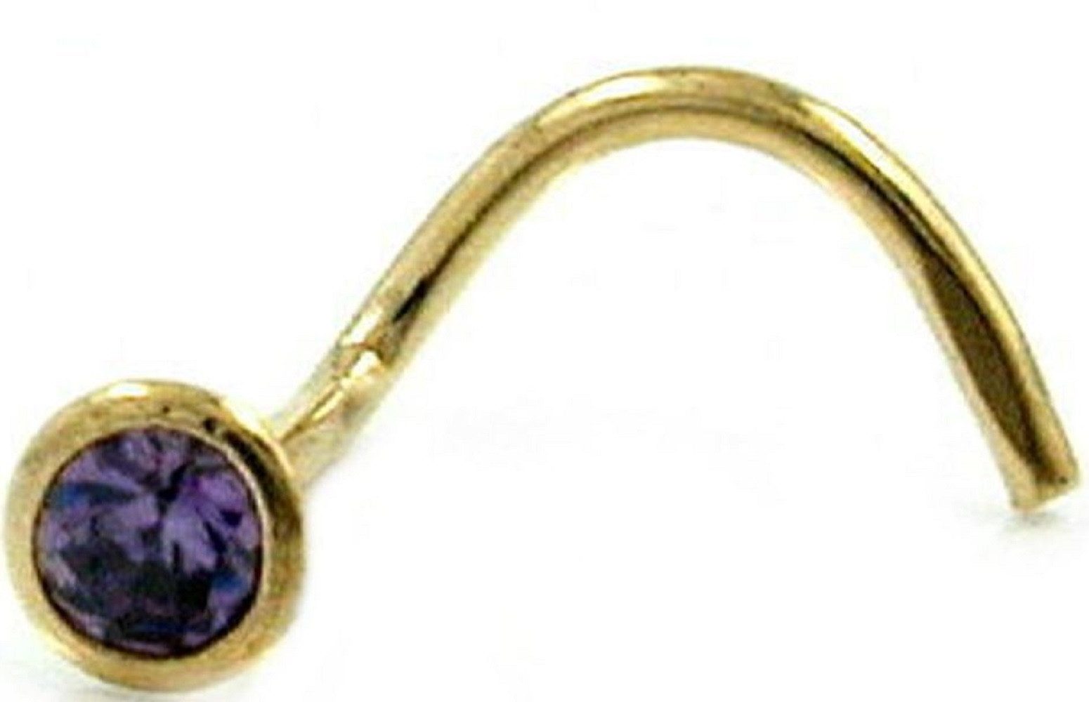 unbespielt Nasenpiercing Nasenstecker 2,5 mm Spirale mit Zirkonia lila-violett 750 Gold, Goldschmuck für Damen und Herren