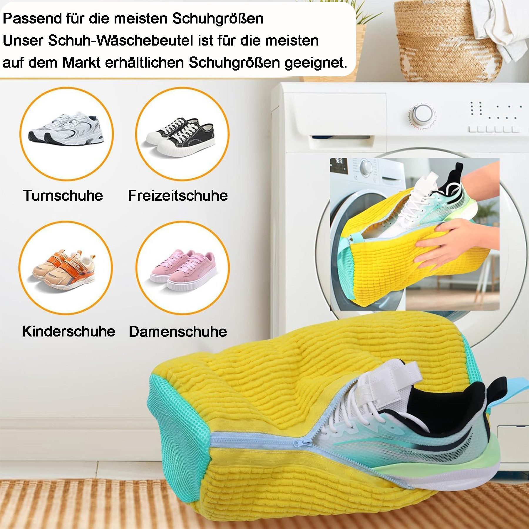 Mutig Wäschesack 2 Stück Schuhwaschbeutel Waschmaschine, Wiederverwendbar (mit Reißverschluss, Plüsch Wäschesack, 360° Reinigungsflusen), Schutz für Schuhe, Sne – Bild 3 von 5