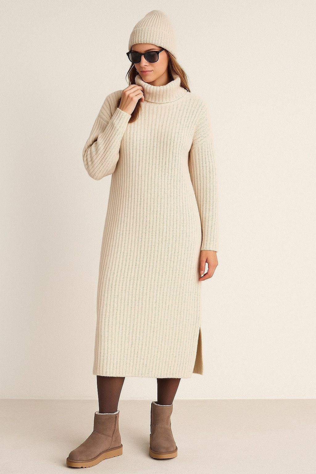 OriginalYou Strickkleid Damen Kleid aus Strick mit Rollkragen Grobstrick, geeignet ab einer Körpergröße von 1,70