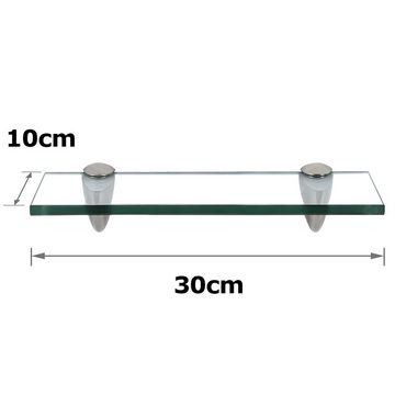 Clanmacy Wandregal Glasablage Glasregal ideal für Bad, Dusche 30x10x0.8 cm Klarglas