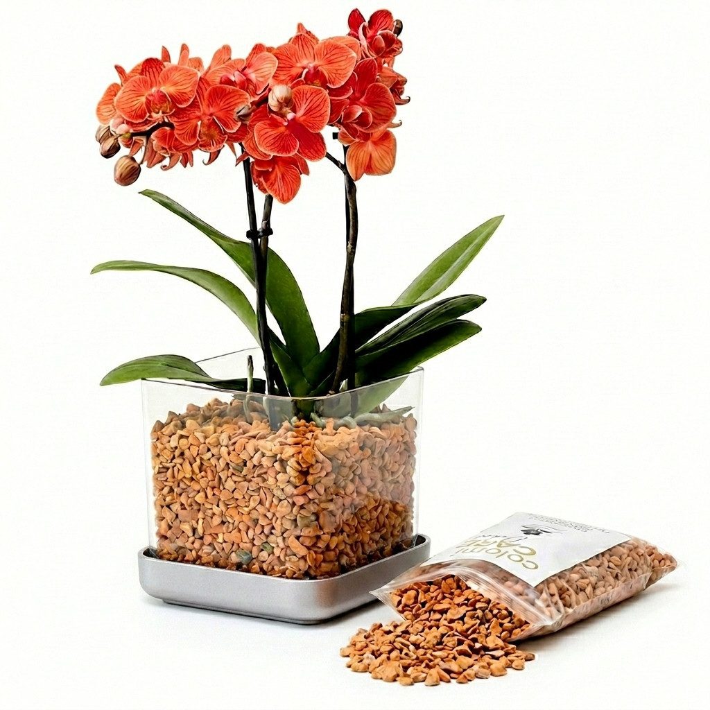 colomi Blumentopf ColomiCare Orchideentopf transparent + 1 L Orchideengranulat – Set (Spar-Set, 1x Orchideentopf 1x 1Liter Orchideengranulat)