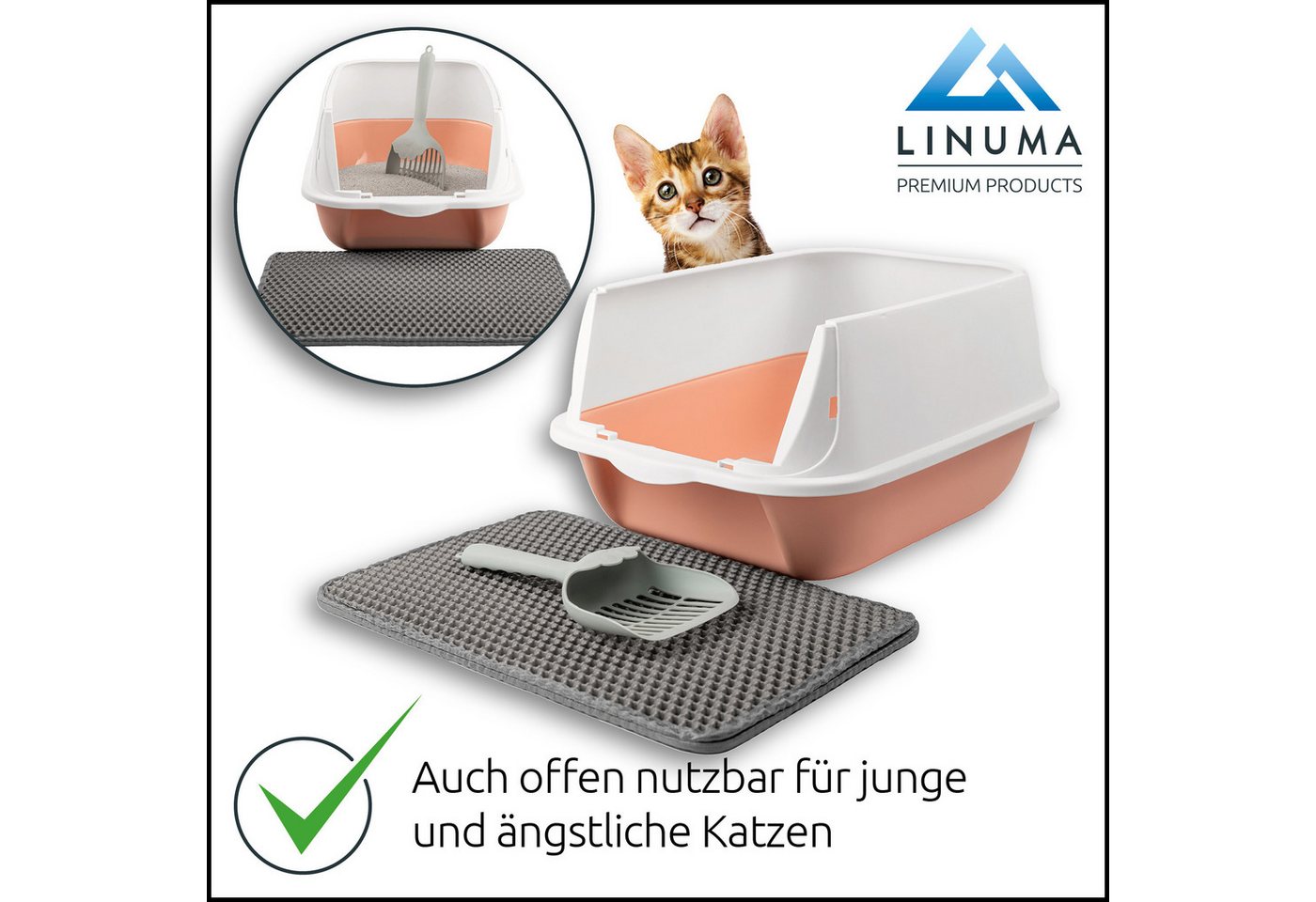 Thumbnail - LINUMA Katzentoilette Katzenklo mit Deckel, Streumatte und Schaufel abnehmbar auch offen, Katzenklo auch offen nutzbar i...