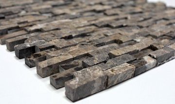 Mosani Mosaikfliesen Splitface Marmor Mosaik Steinwand Naturstein dunkelbraun Brick