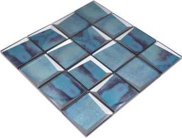 Mosani Mosaikfliesen Mosaikfliese Glasmosaik 3D Optik azur türkis blau