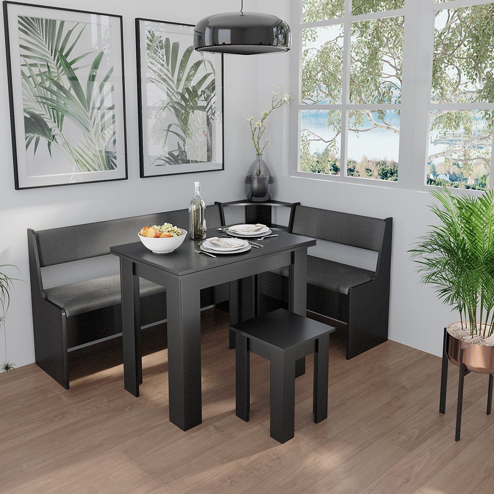 Vicco Sitzgruppe Roman, Schwarz, 120 x 180 cm mit Tisch, (Set, 5-tlg., 5-er Set), Truhenfunktion