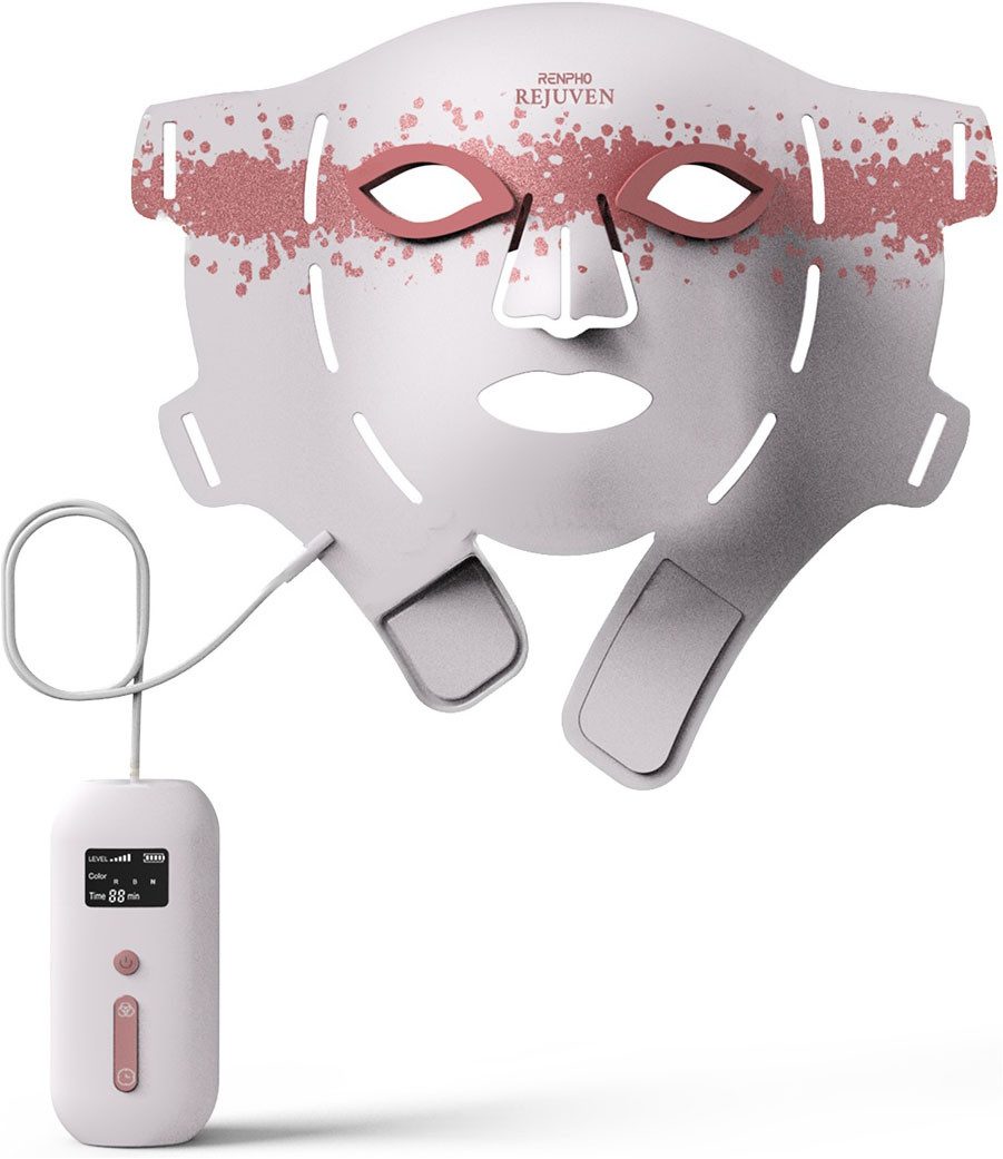 RENPHO LED-Gesichtsmaske Rejuven Artemis Blush LED Light Therapy Mask, 432 LEDs, 4 Farben/Modi, Controller, Akku, Kopfband