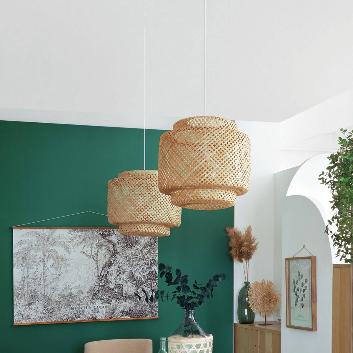 Home-trends24.de Hängeleuchte Hängelampe LED Hängeleuchte Boho Natur Lampenschirm Leuchte D 40